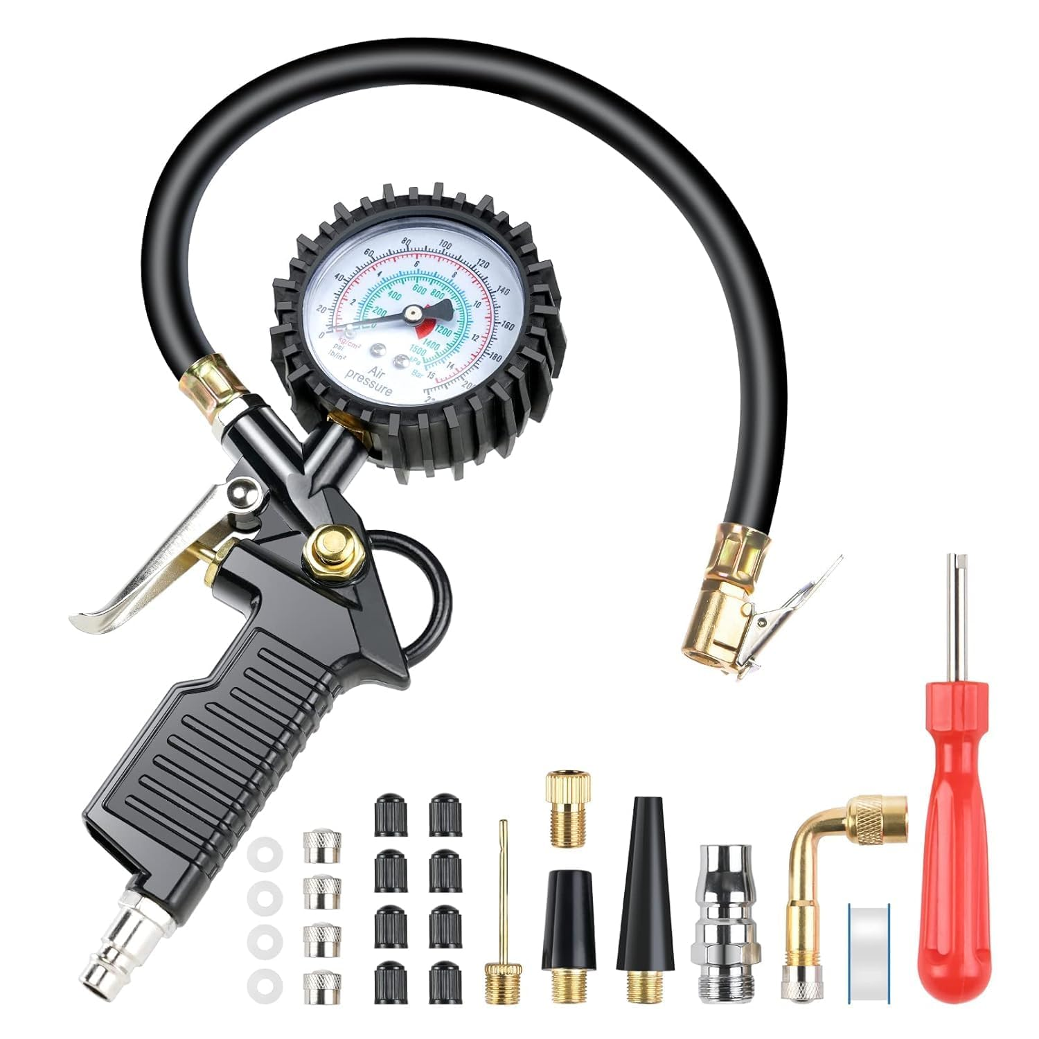 Manómetro Presión Neumáticos 220PSI Pistola De Inflado Compresor Digital Manómet