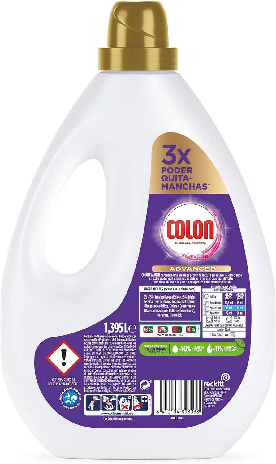 Miniatura: Vanish Advanced - Detergente Para Lavadora Con Quitamanchas Adecuado Para Ropa B
