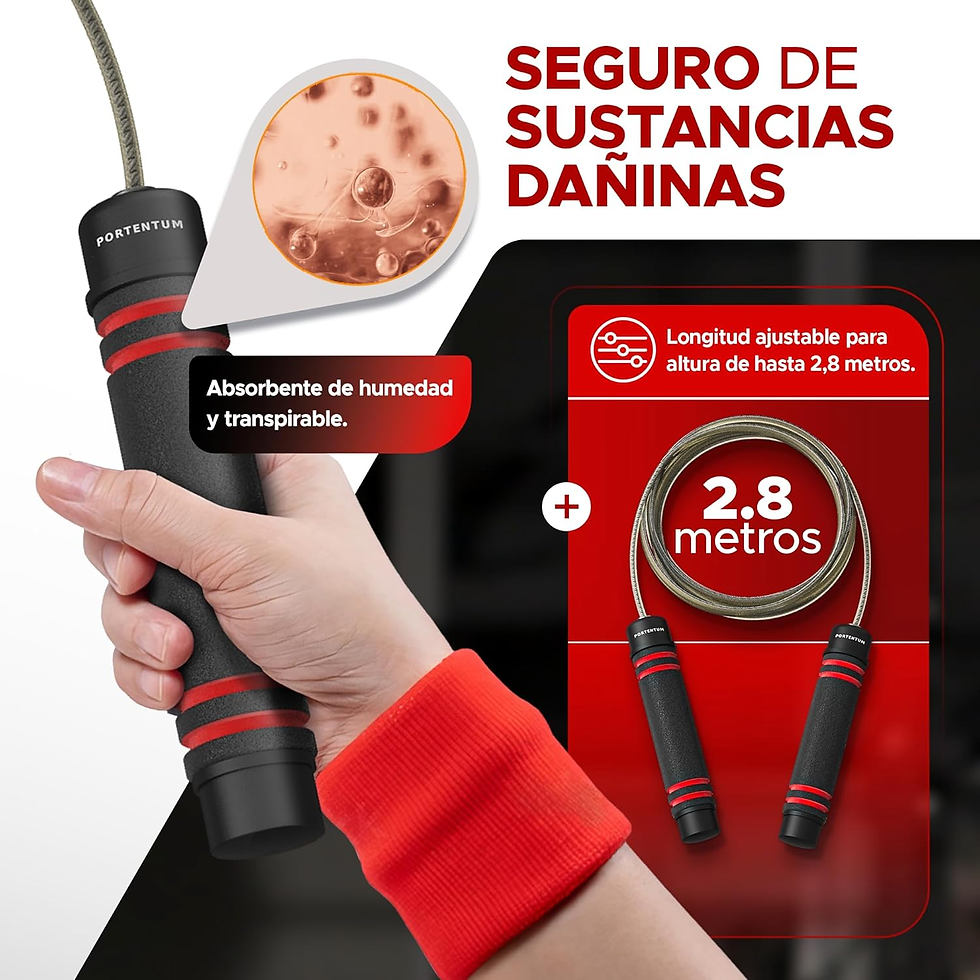 Miniatura: Comba Crossfit PORTENTUM Con Mangos De Espuma Ergonómicos, Comba De Saltar De Lo