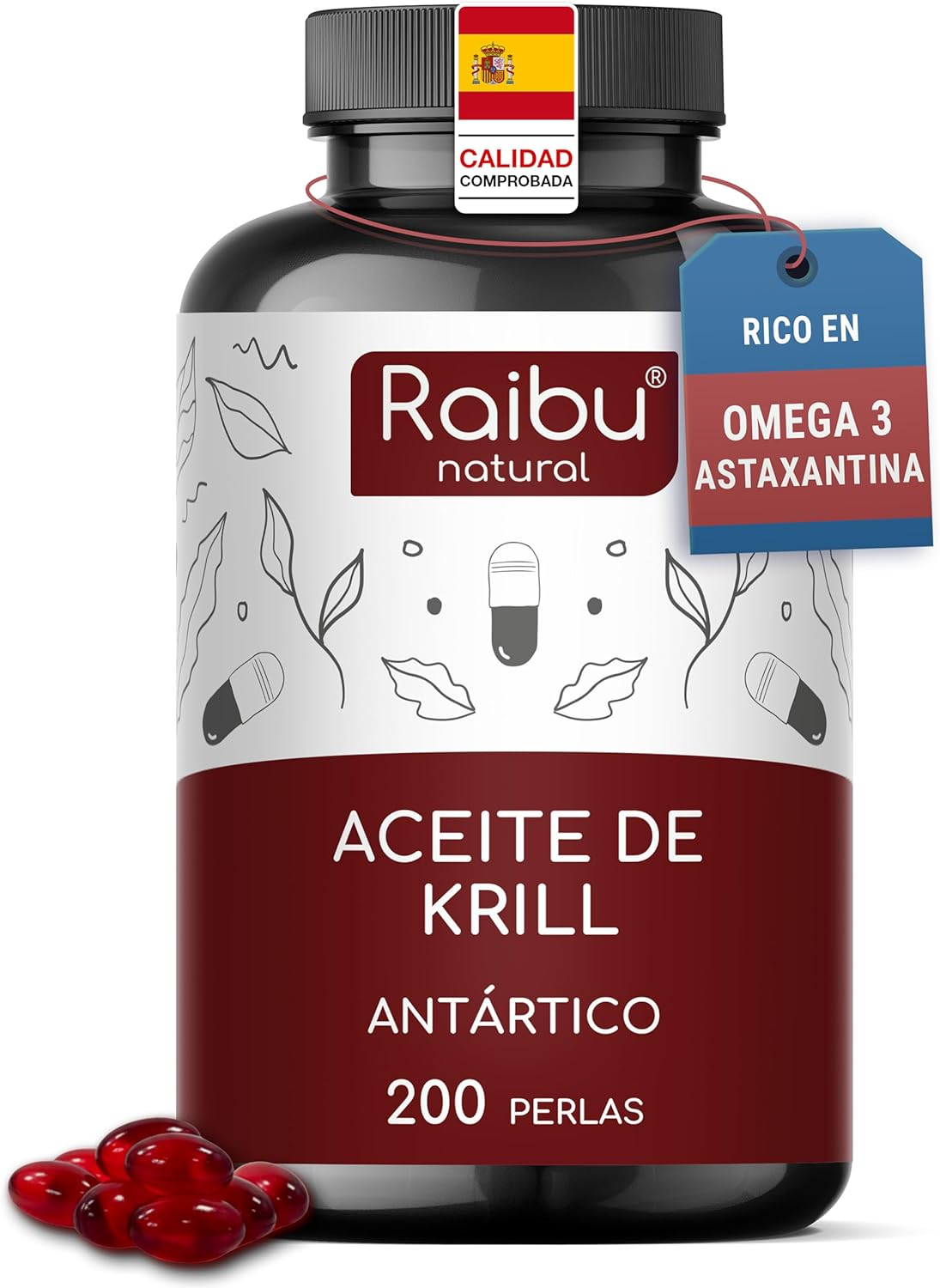 Aceite De Krill Antártico 1200 Mg - 200 Perlas Con Omega 3 (EPA Y DHA), 6 Y 9 +