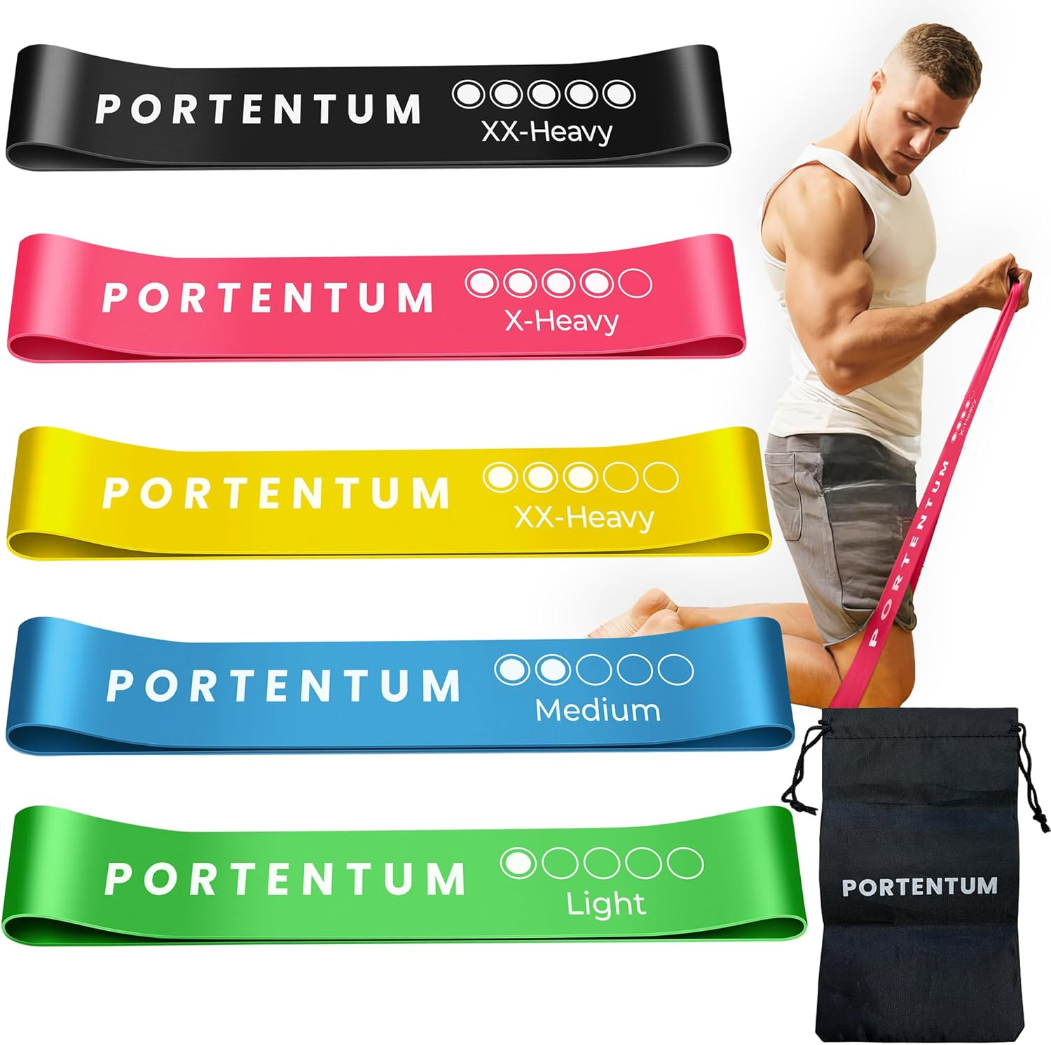 PORTENTUM Gomas Elasticas Musculacion - Set De 5 Bandas Elasticas Musculacion. L