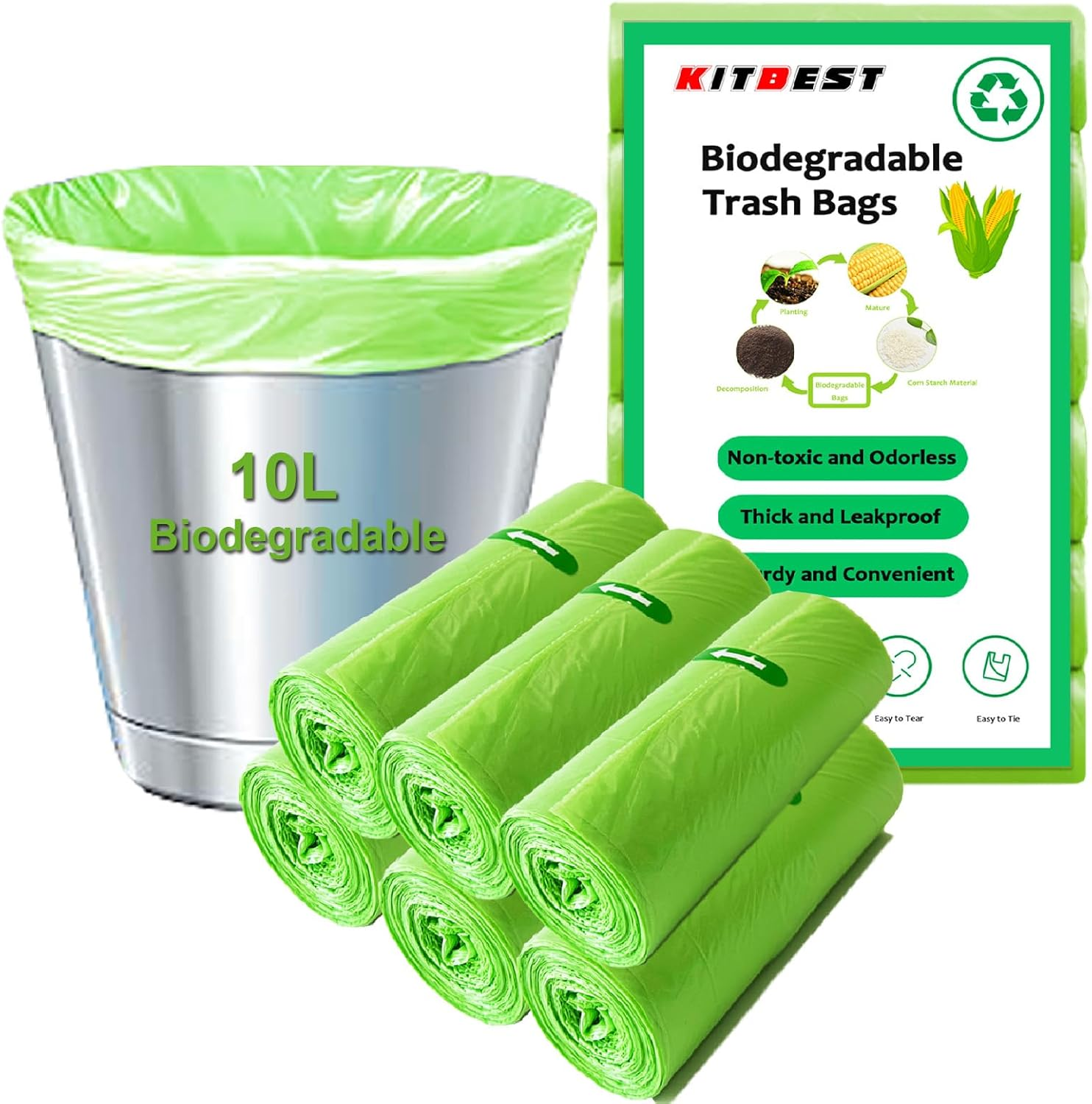Bolsas De Basura Biodegradable 10L, KITBEST 120 Bolsas De Basura Orgánica, Compo