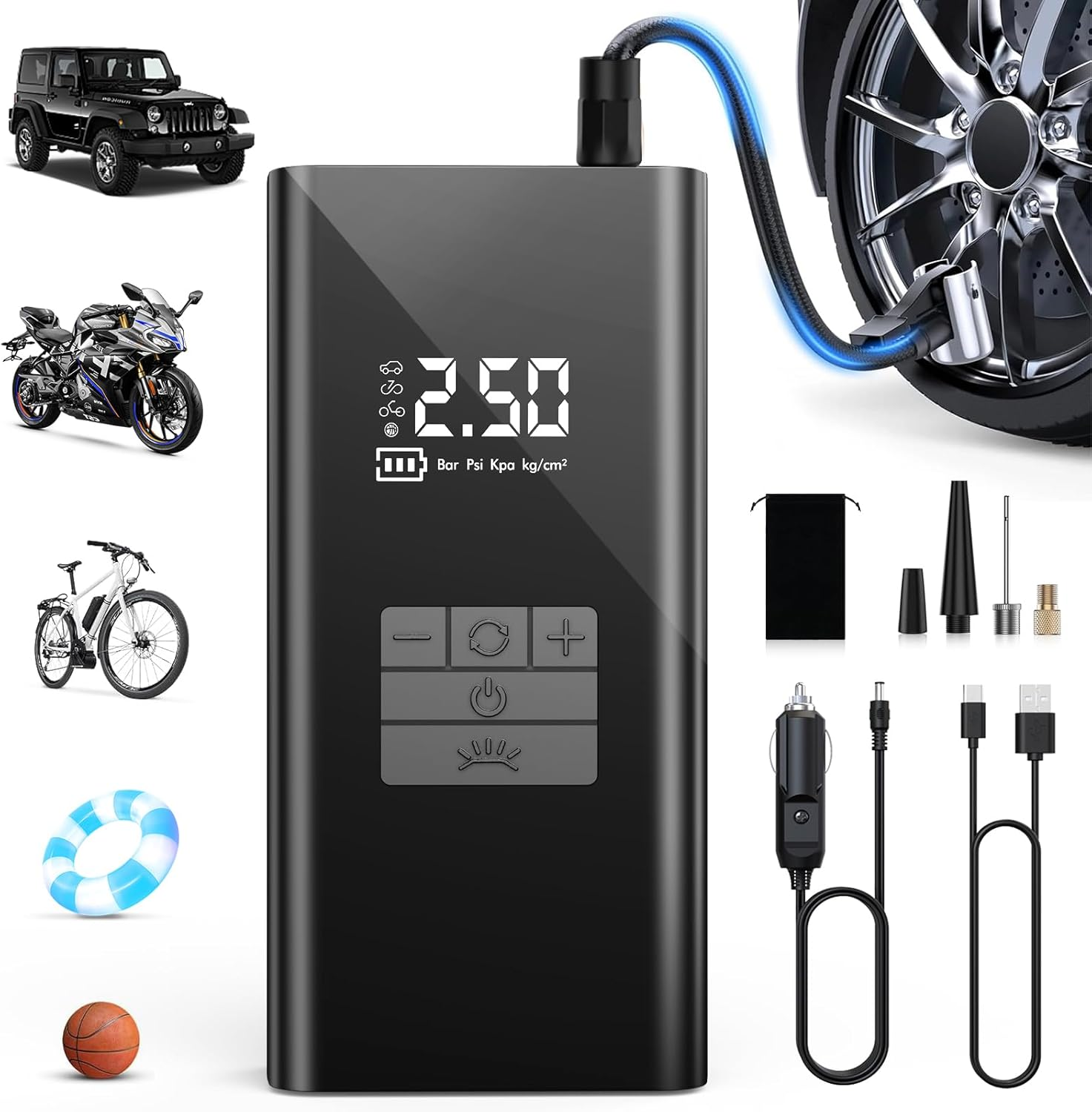 DIHOOM Compresor Aire Portatil - Inflador Electrico De Neumáticos De Coche De 45