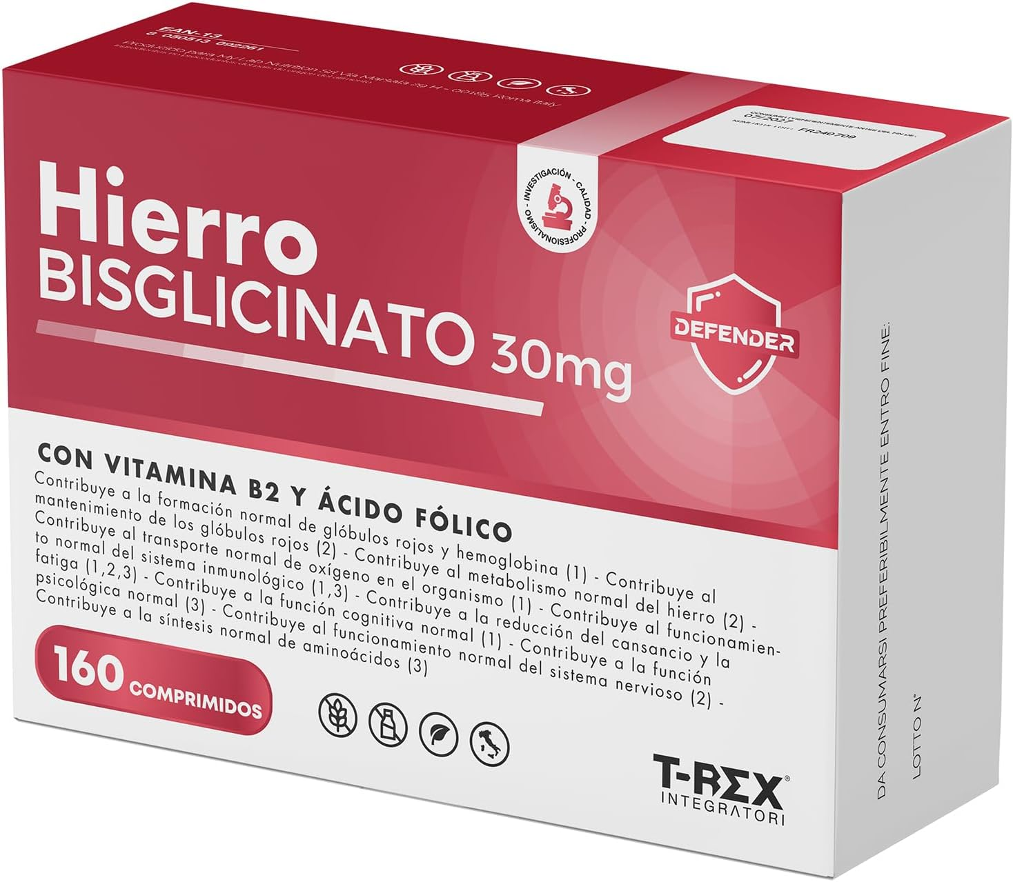 Suplemento De Hierro 30 Mg Con Ácido Fólico Y Vitamina B2-160 Comprimidos - Para