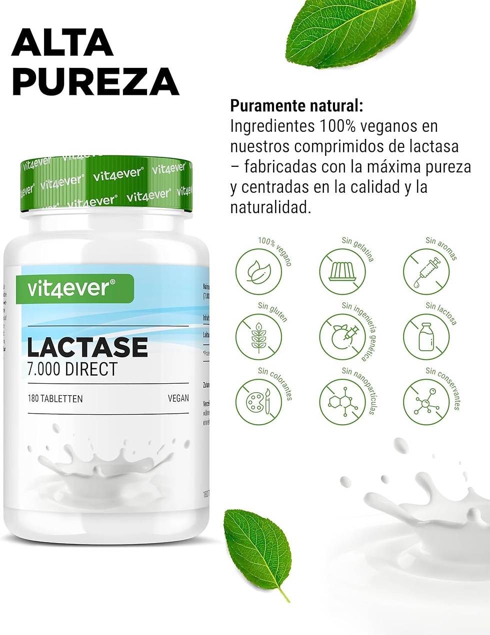 Miniatura: Lactasa 7.000-180 Comprimidos De Efecto Inmediato - Altamente Dosificado Con 7.0