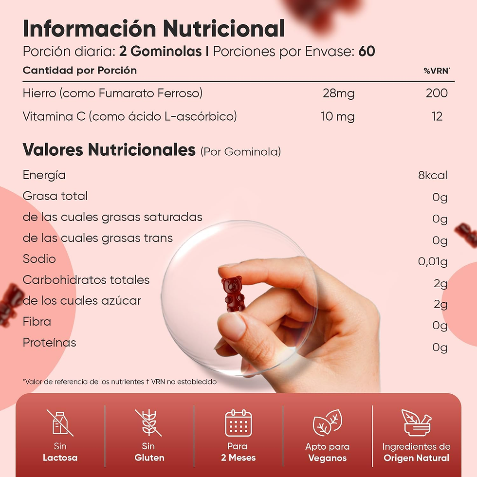 Miniatura: Gominolas De Hierro Con Vitamina C 38Mg - 120 Unidades, Sabor Natural a Melocotó
