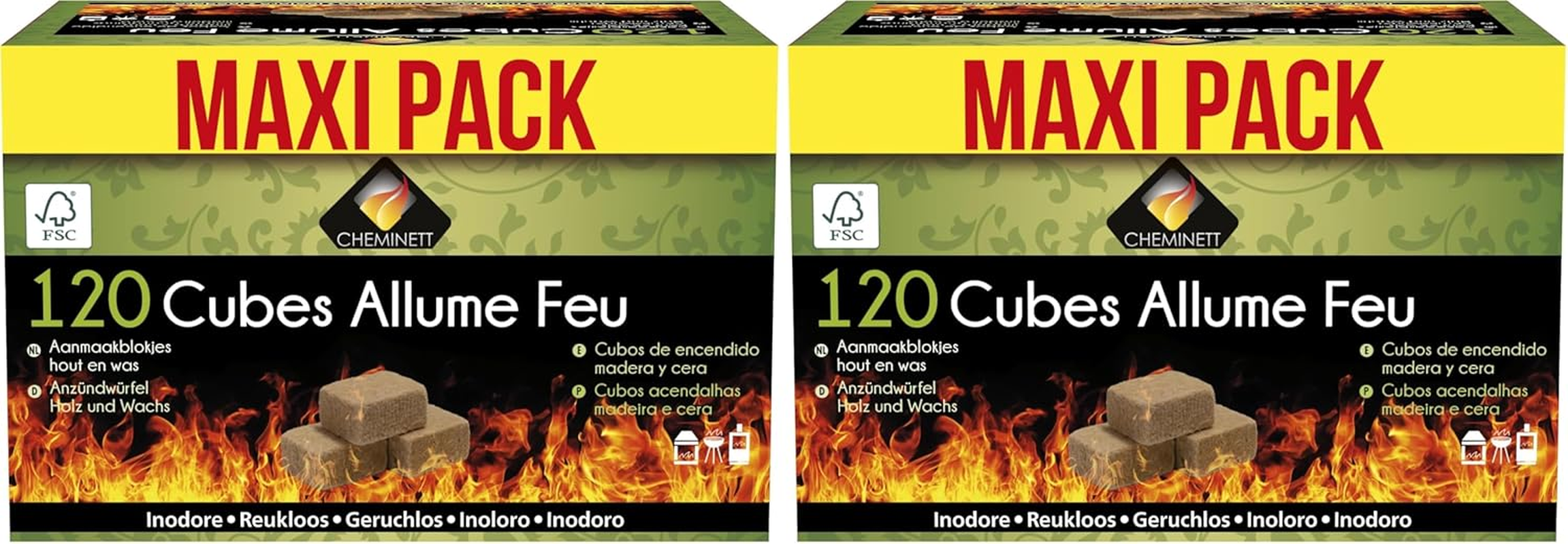 MAXIPACK CHEMINETT 15720-12 Cubos De Encendido Ecológicos- Caja De 120 Unidades