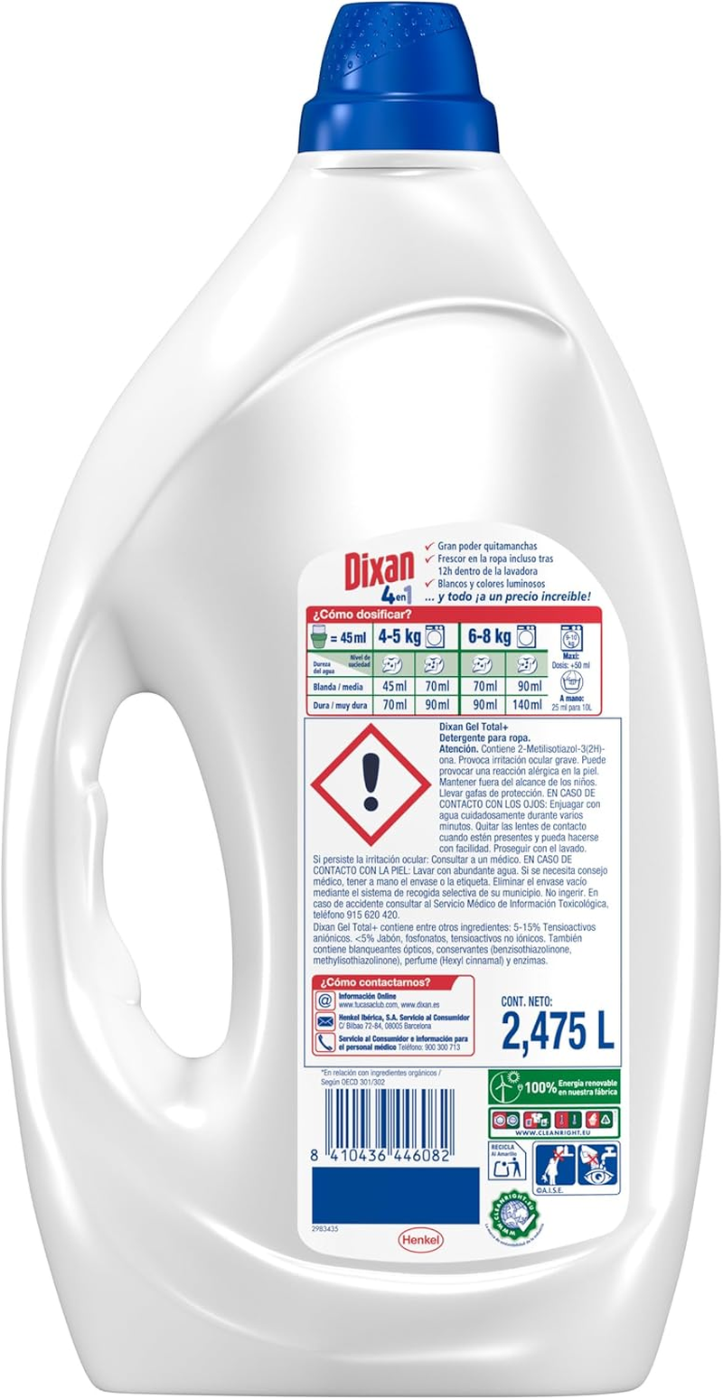 Miniatura: Gel Total+ 4 En 1 (1 X 2475 Ml), Detergente Lavadora Líquido Para Ropa Clara Y B