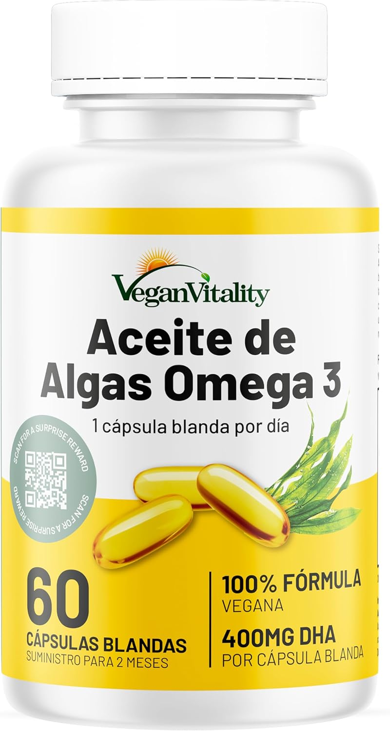 Omega 3 Vegano Aceite De Algas De Vegan Vitality: 400Mg De DHA Por Cápsula. 60 C