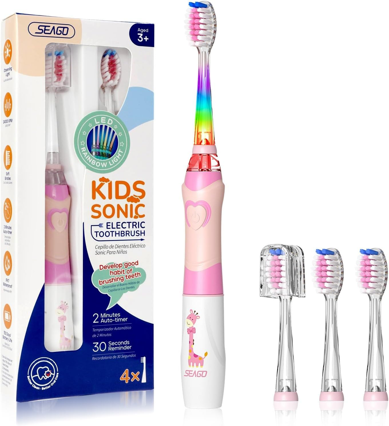 Seago Cepillo Electrico Infantil, Cepillo De Dientes Infantil Con Luz De Colores
