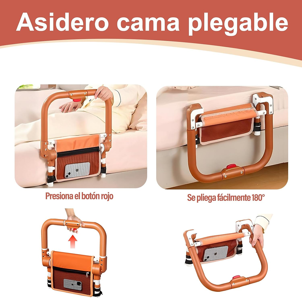 Miniatura: Barandilla Cama Adulto Plegable, Asidero Cama, 3 Alturas Ajustables Con Bolsillo