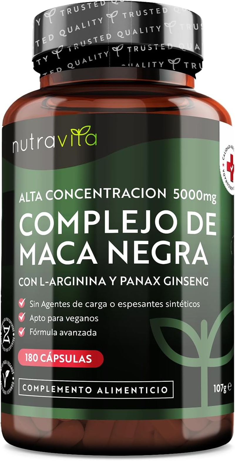Maca Negra Andina De Alta Resistencia 5000Mg - 180 Cápsulas Veganas- Con L-Argin