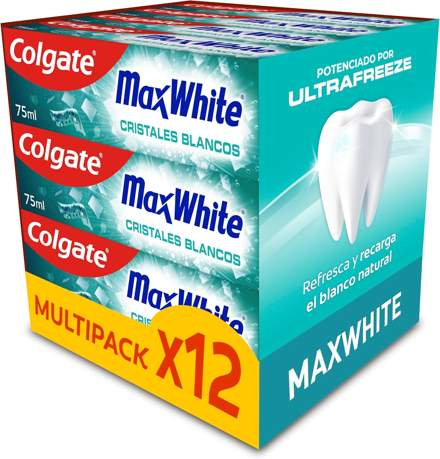 Colgate Max White Pasta De Dientes Cristales Blancos 12X75Ml, Frescor Potenciado