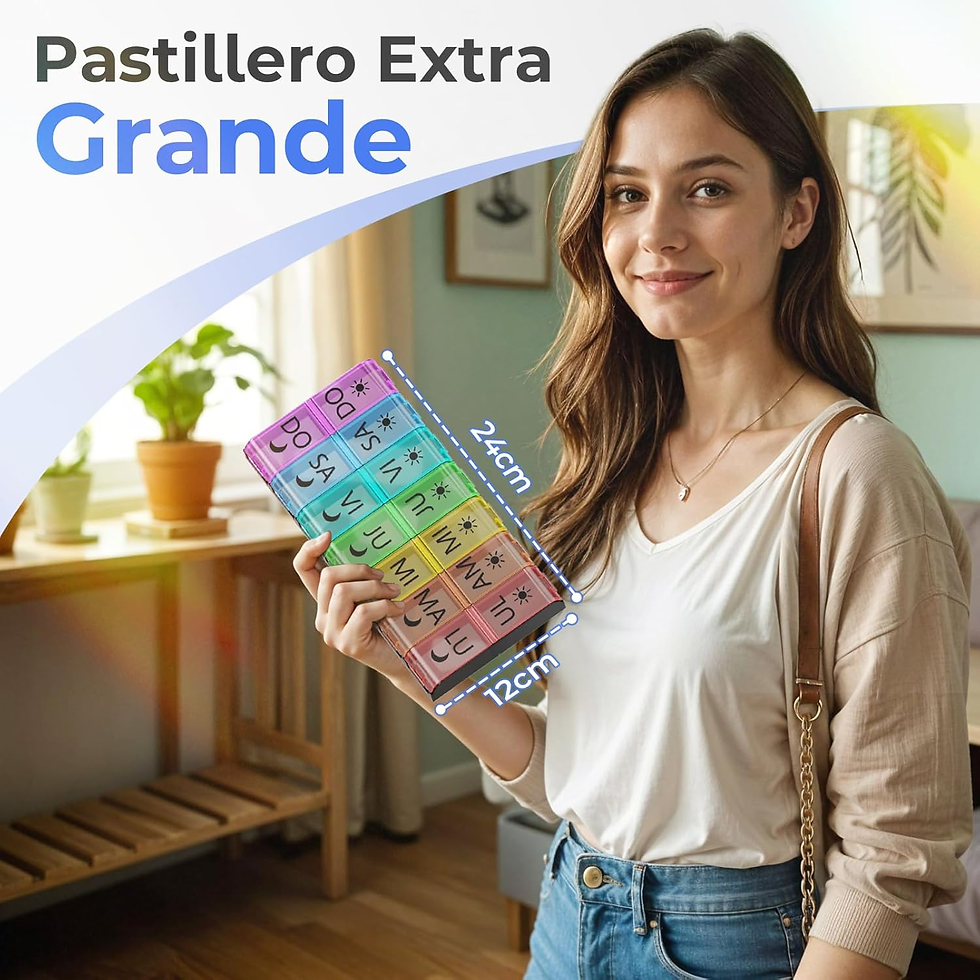 Miniatura: Pastillero Semanal 2 Tomas Español, Pastillero Grande Con 14 Compartimentos XL, 