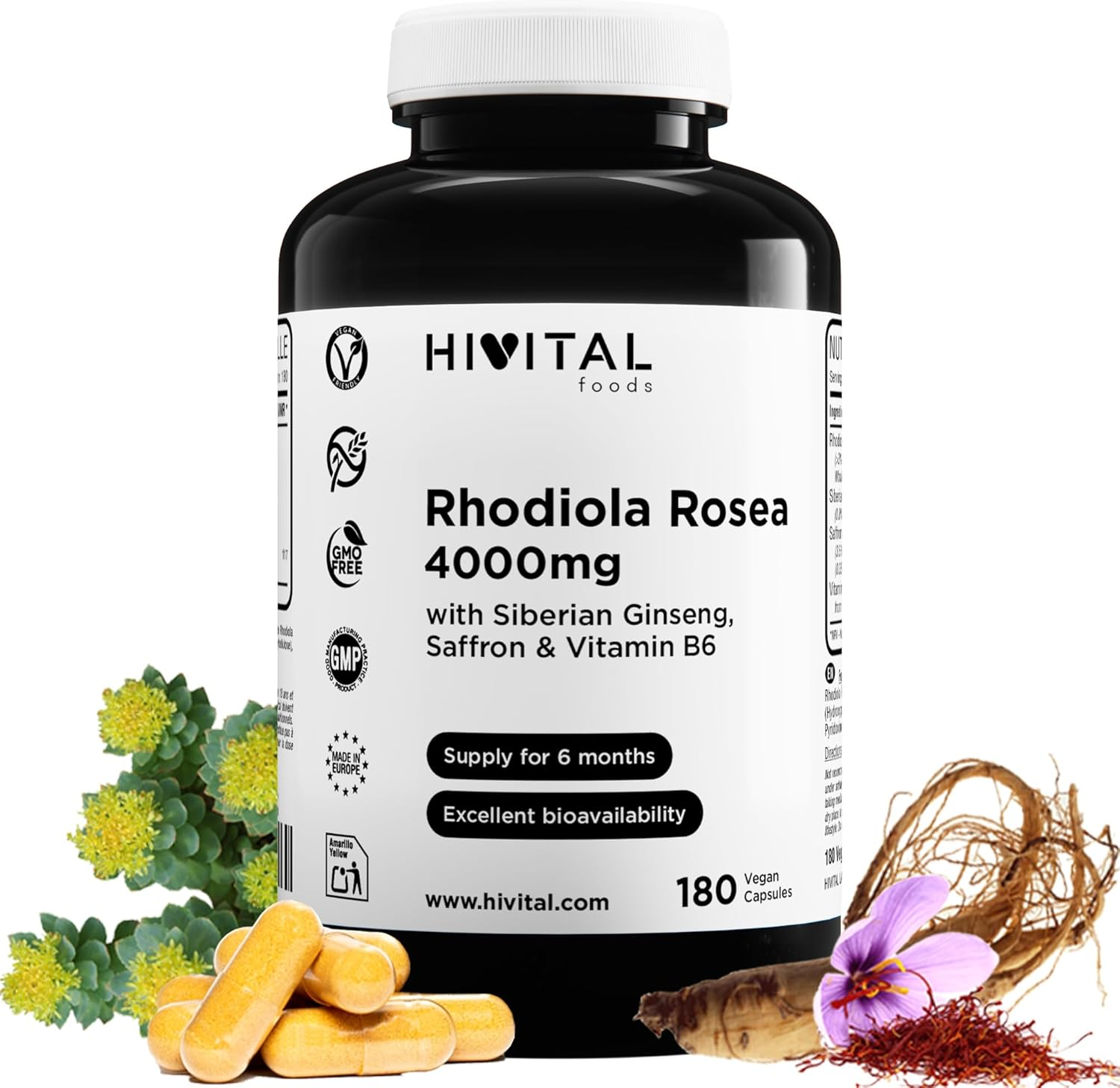 Rhodiola Rosea 4000 Mg. 180 Cápsulas Veganas Para 6 Meses De Tratamiento. Con Ex