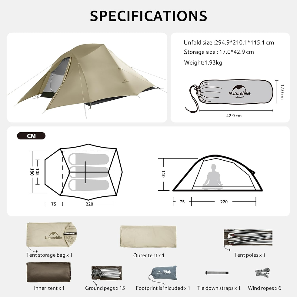 Miniatura: Naturehike Cloud up Pro Tienda De Campaña Ligera Para 3 Personas, Fácil Montaje,