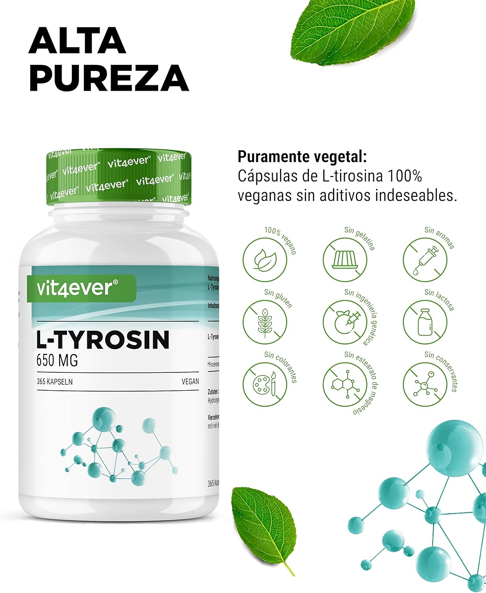 Miniatura: L-Tirosina - 365 Cápsulas Veganas - Dosis Extra Alta Con 1300 Mg Por Dosis Diari