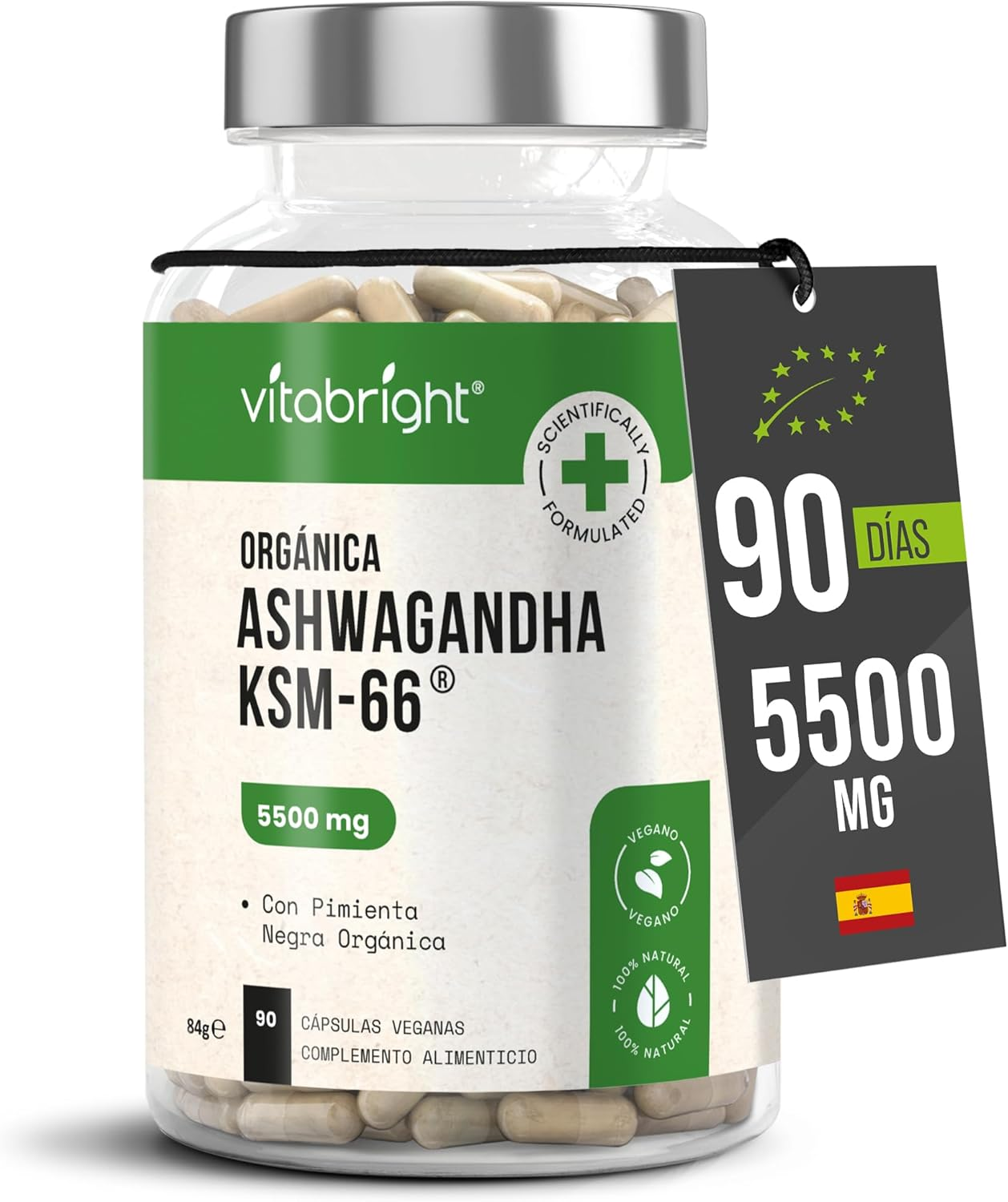 Ashwagandha KSM-66 | Bio Ashwagandha Cápsulas 5500 Mg | 3 Meses - 1 Al Día | Baj