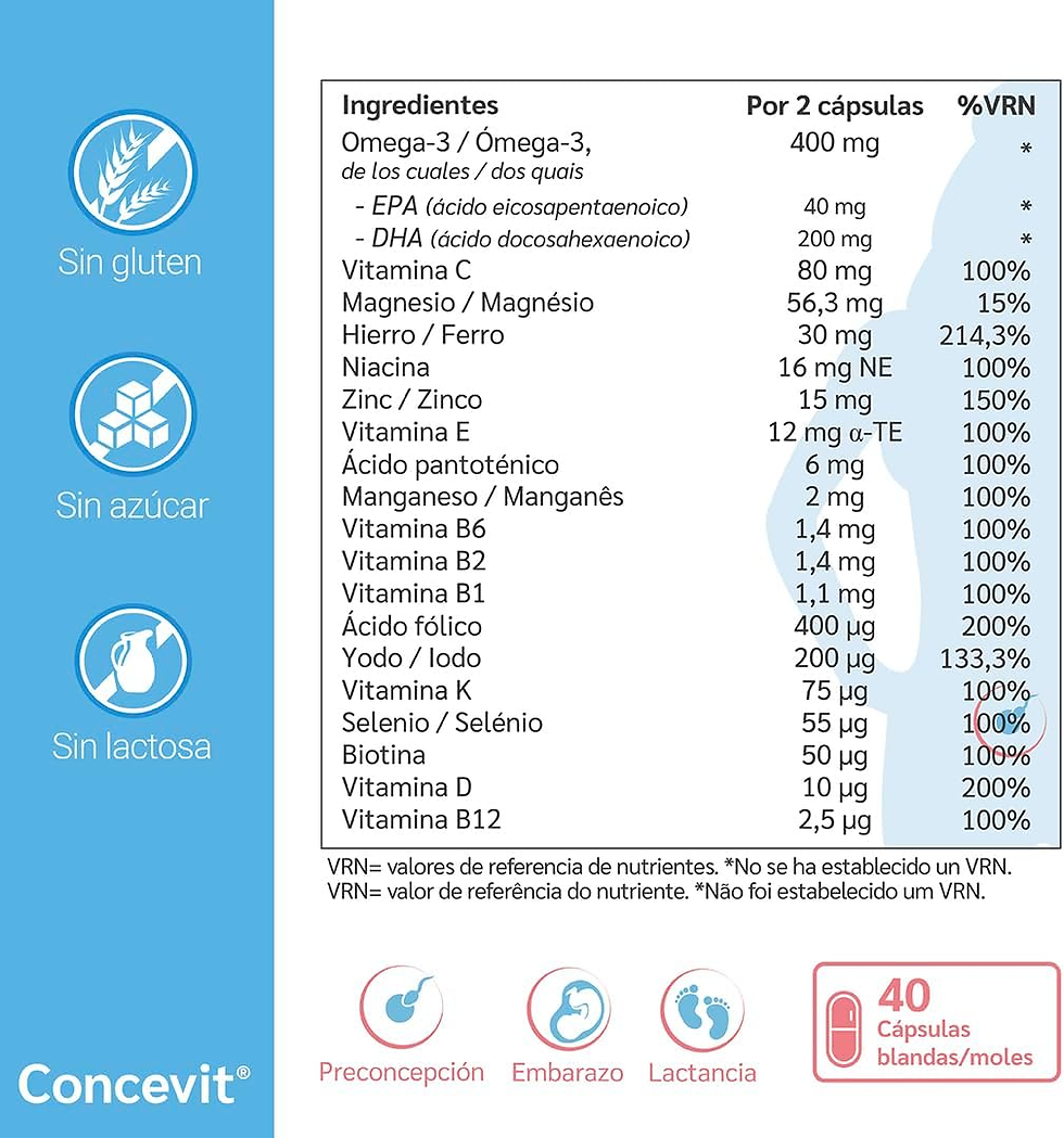 Miniatura: Vitaminas Embarazo Con Ácido Fólico | Folato Activo, Hierro, Omega-3, Vitaminas 