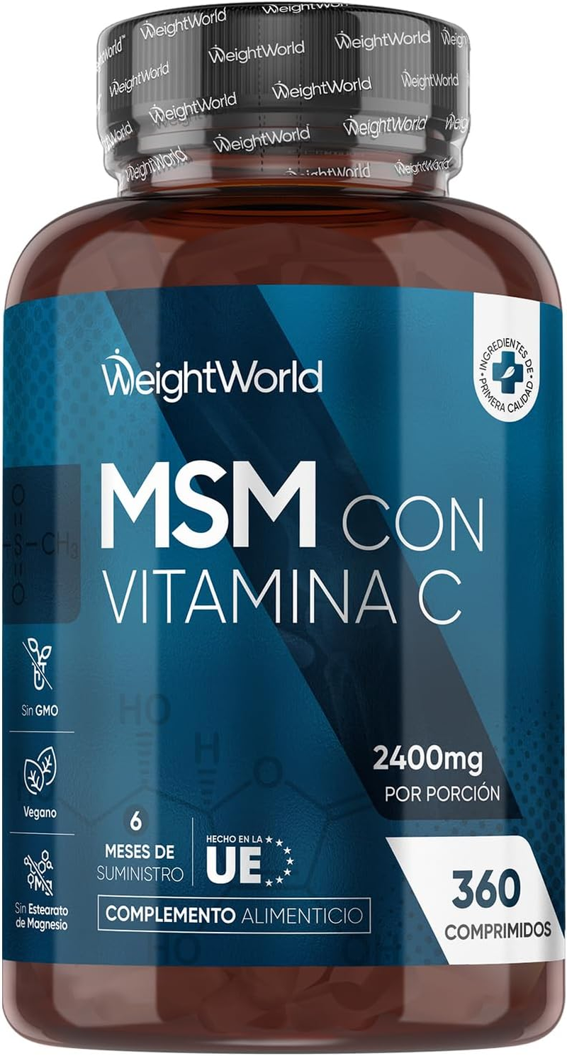 MSM Con Vitamina C 2400Mg, 360 Comprimidos, 6 Meses De Suministro - Suplemento D