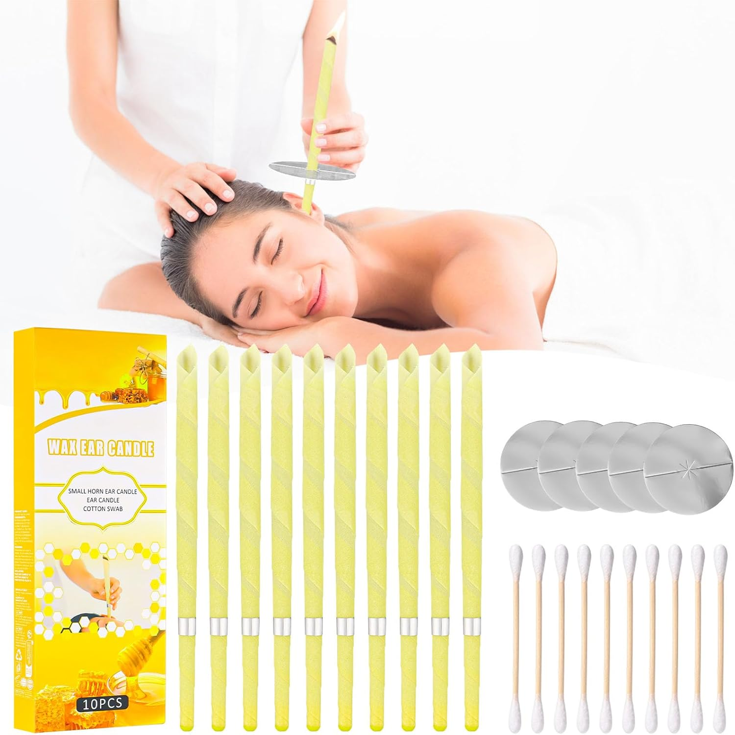 Velas Para Los Oídos, Cera De Abeja Natural, 10 Palos Conos Cera Oidos Para Rela