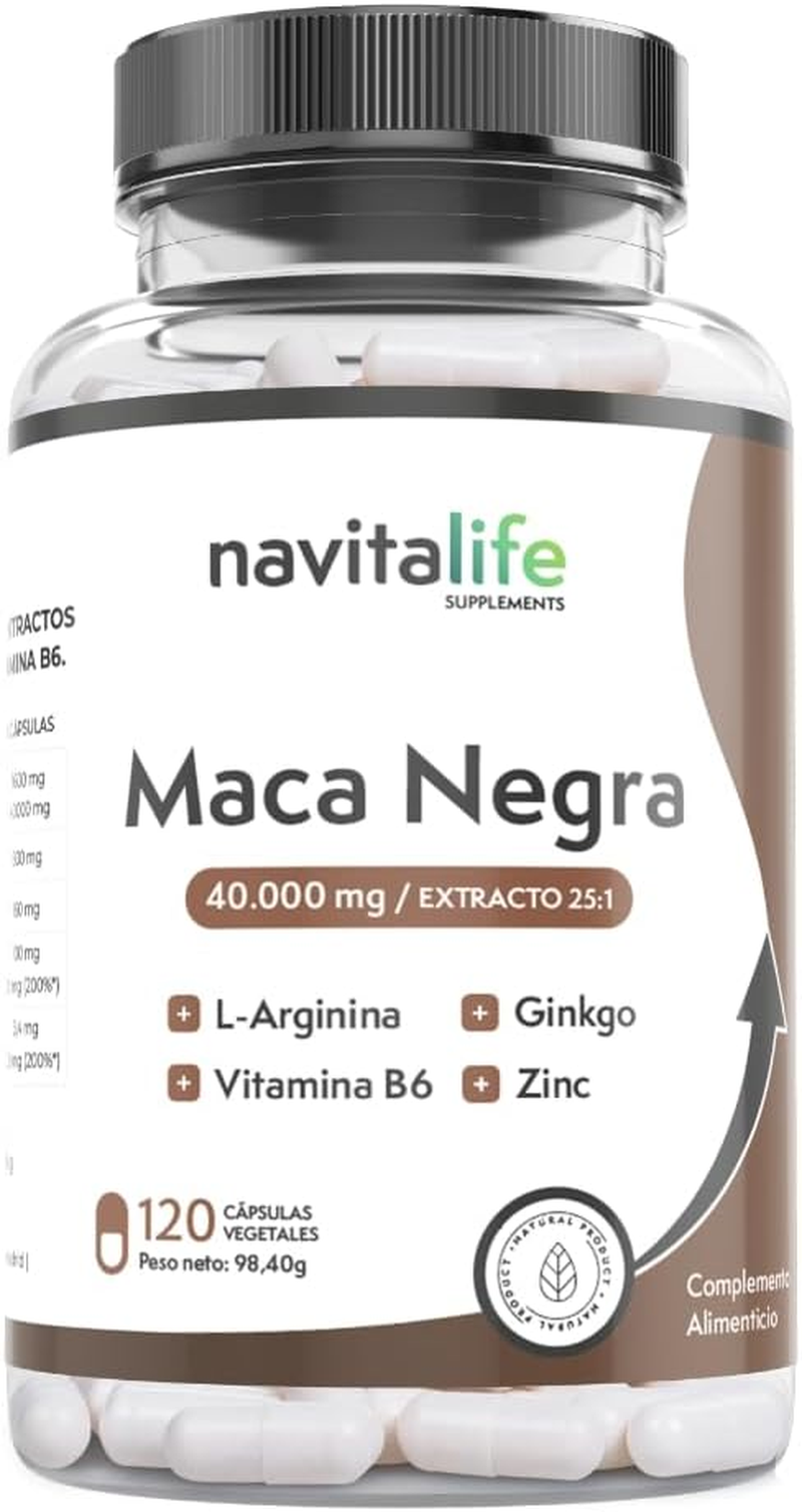 Maca Negra 40.000Mg Extracto 25:1 + Ginkgo Biloba, Zinc, L-Arginina Y Vitamina B