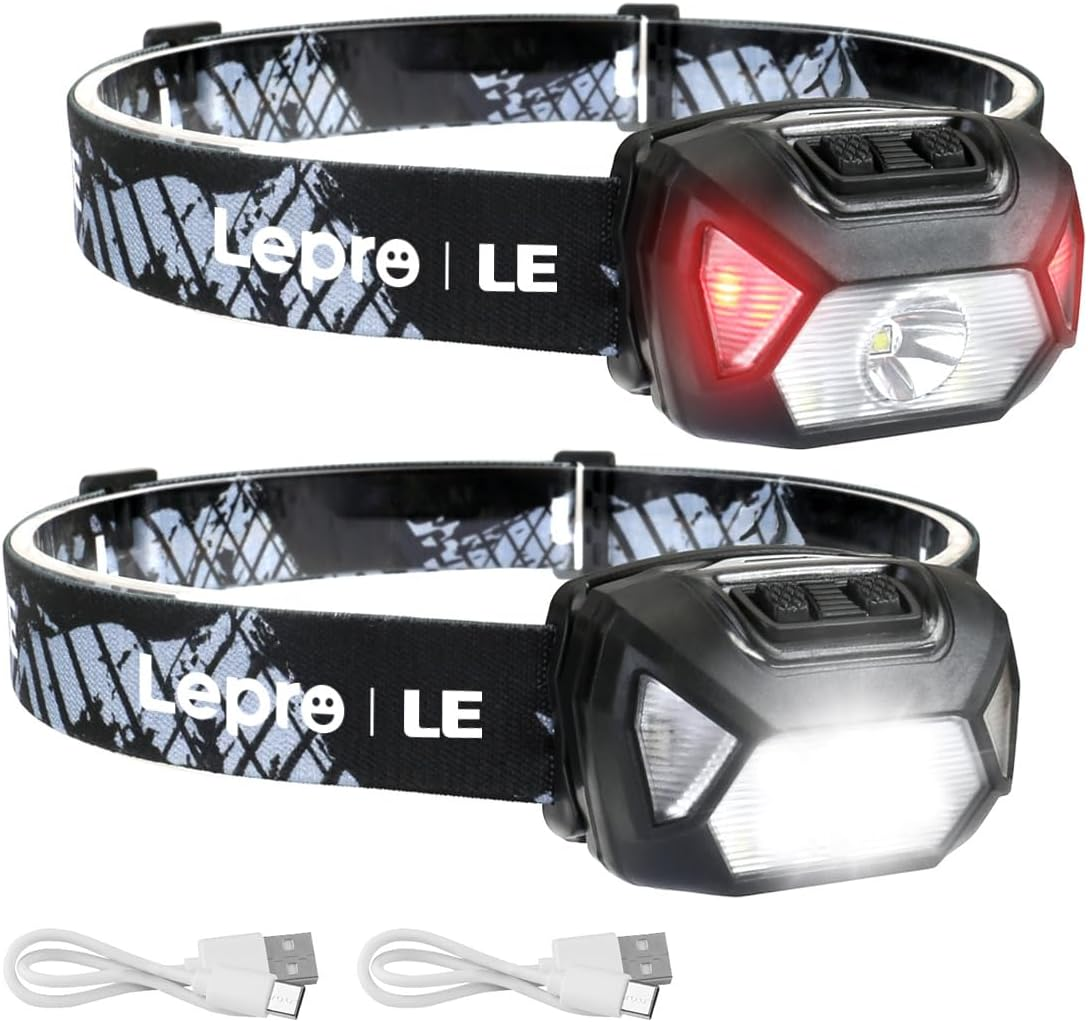 LEPRO Linterna Frontal LED Recargable 2000Lux (2 Pack), Linterna Cabeza USB Reca