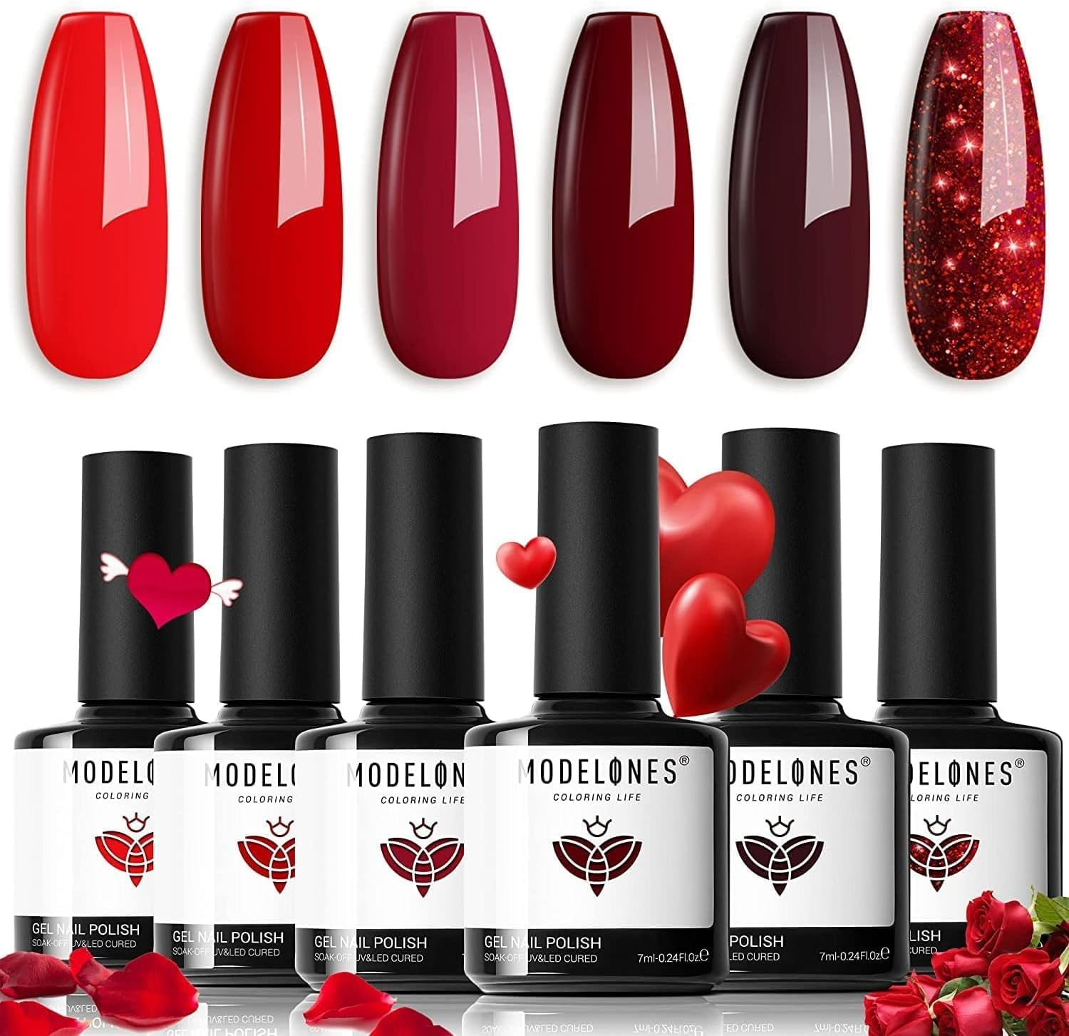 Esmaltes Semipermanentes Para Uñas Rojo, 6 Color Rojo Oscuro Glitter Pintauñas S