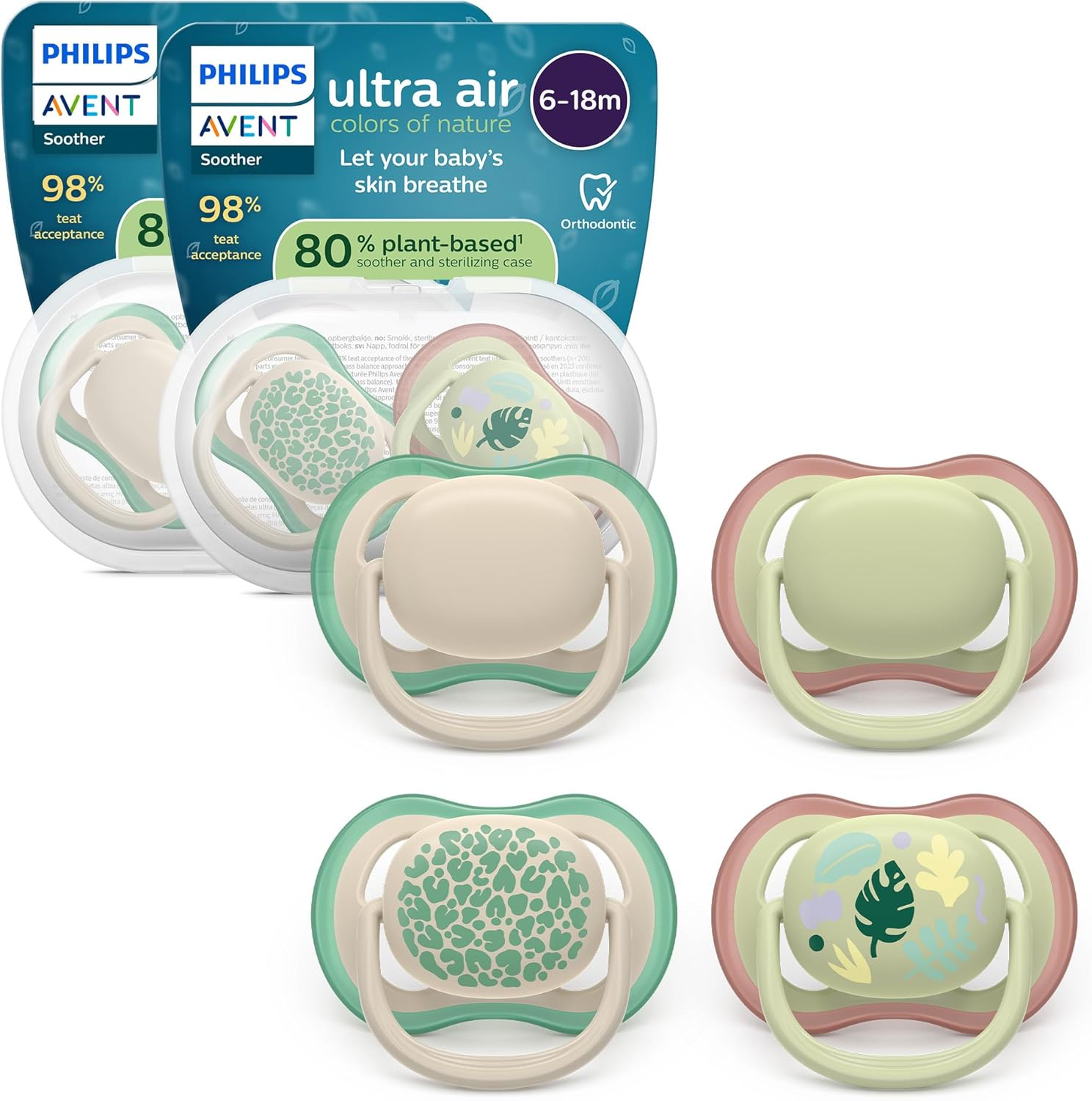 Philips Chupetes Ultra Air: Diseño Anatómico, Para Bebés De 6 a 18 Meses, Tetin