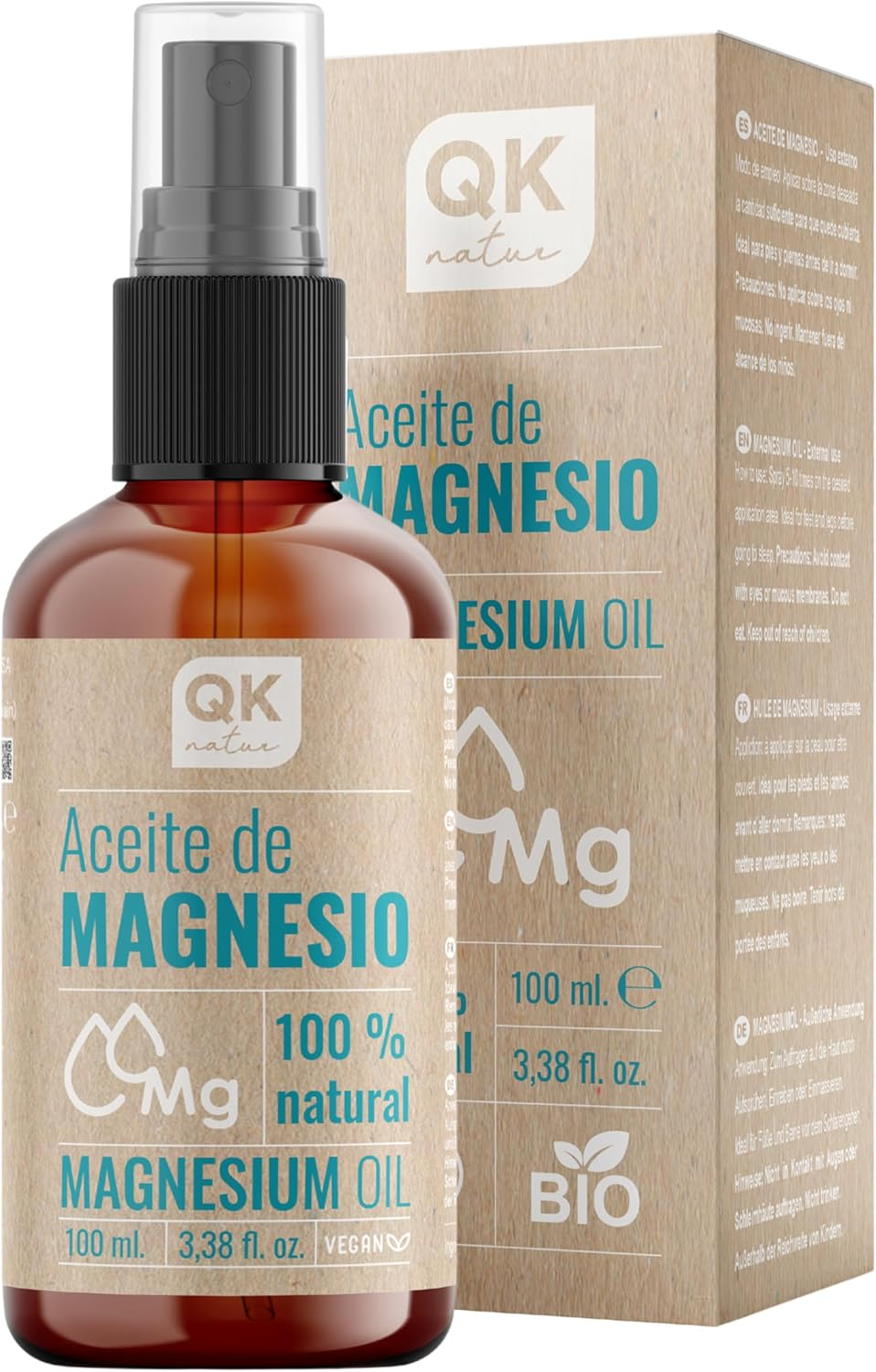 Aceite De Magnesio Spray 100% Puro (100 Ml) Botella De Vídrio + Dosificador Spra