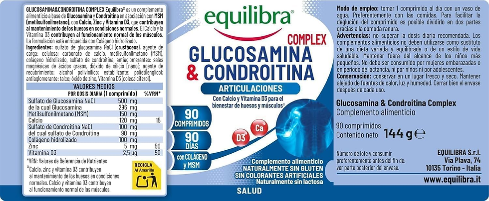 Miniatura: Equilibra, Suplemento De Glucosamina Y Condroitina Con MSM, Calcio, Zinc Y Vitam