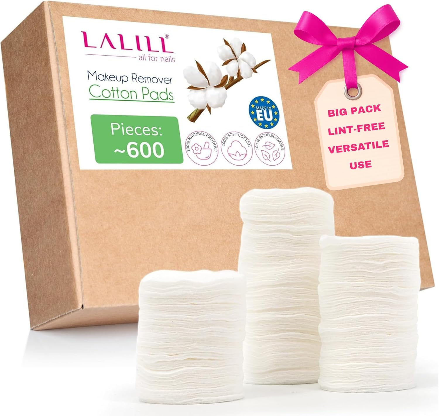 LALILL Discos Desmaquillantes Algodón 600 Uds – Almohadillas Suaves Sin Pelusa –
