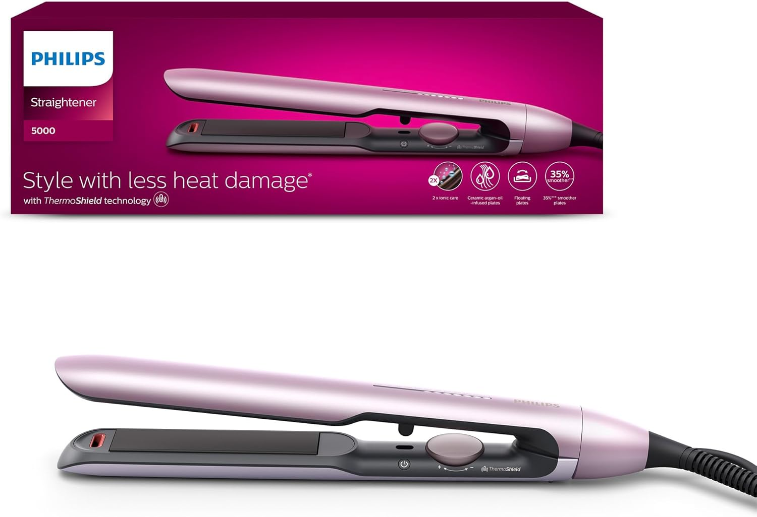 Philips Plancha De Pelo Serie 5000 Con Tecnología Thermoshield, Iones, Placas De
