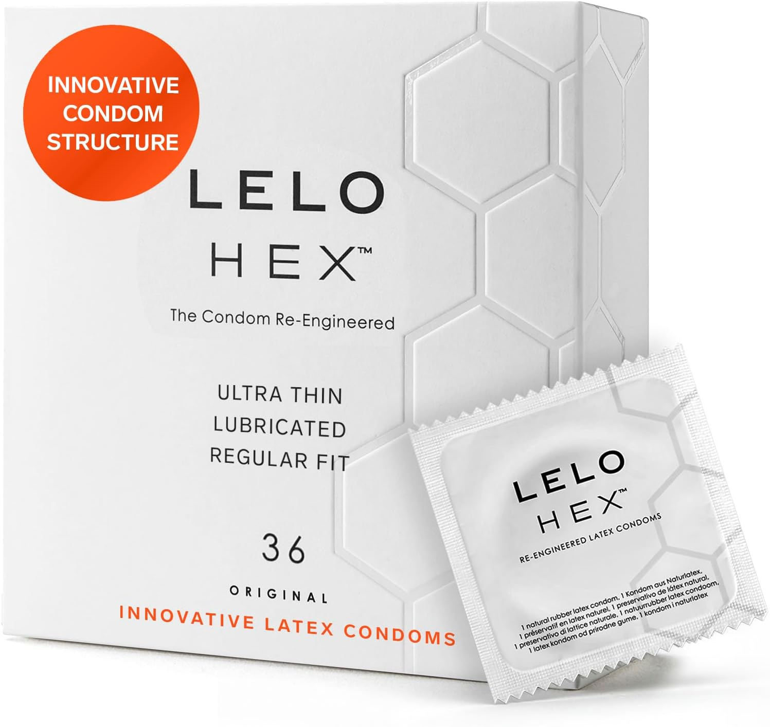 LELO HEX Preservativos Finos Ligeramente Lubricados Para Hombre, Pack De 36 Cond