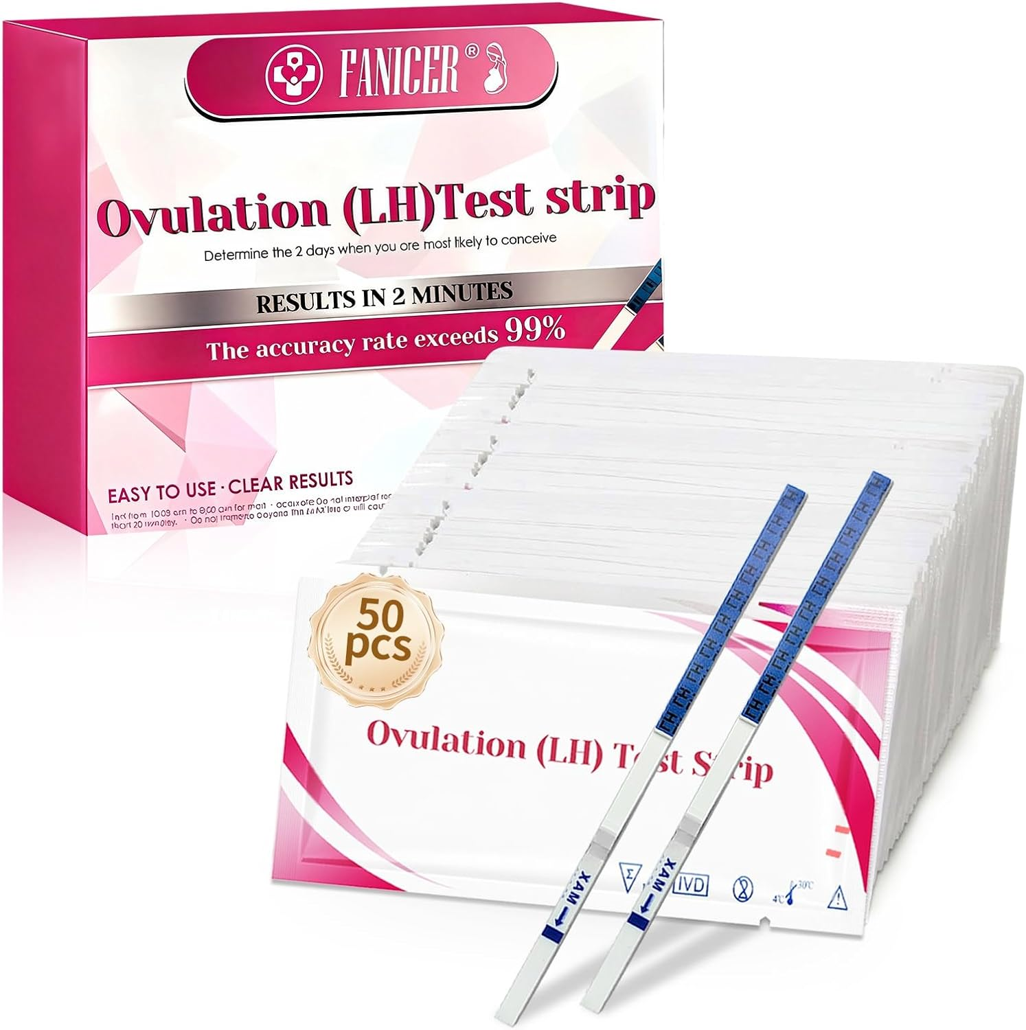 50 Piezas Test De Ovulación, Kit De Test De Ovulación, Test Ovulación Rápido Fác