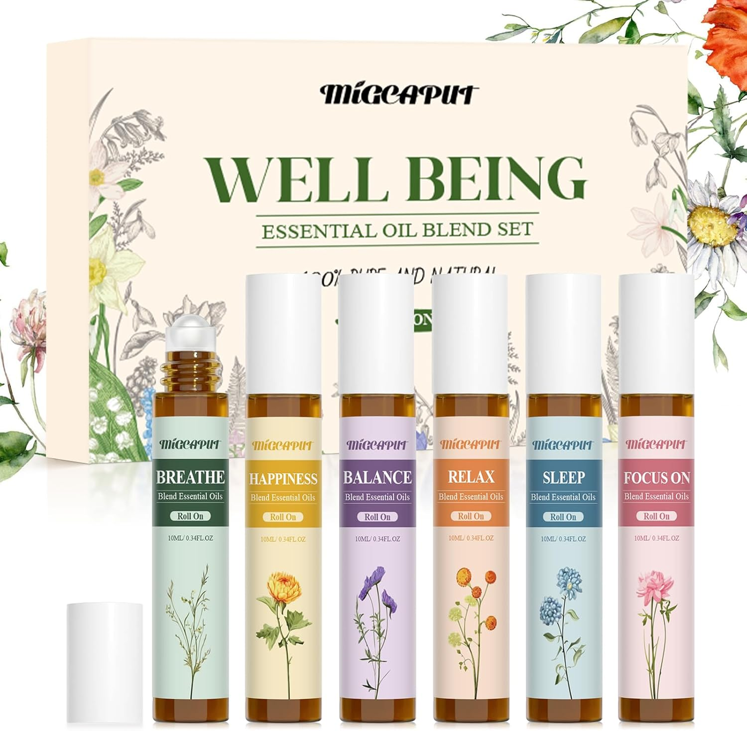 MIGCAPUT Set De Aceites Esenciales Roll-On 6 X 10ML, Regalo De Aceite Esencial D