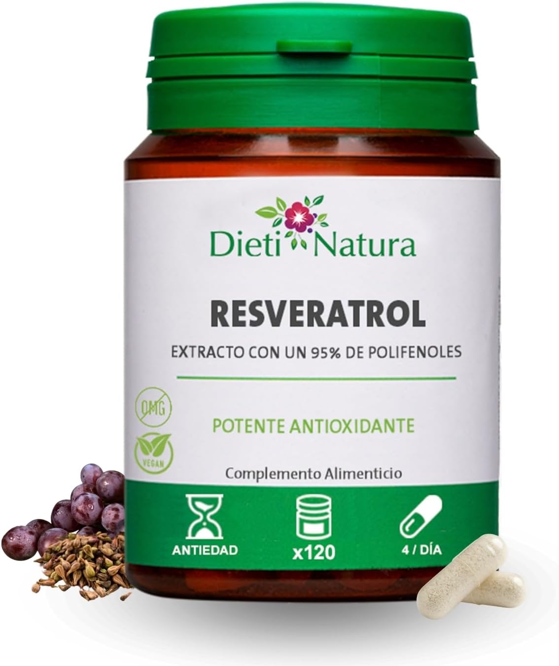Dieti Natura Trans-Resveratrol 120 Cápsulas De Origen Vegetal - Resveratrol Puro