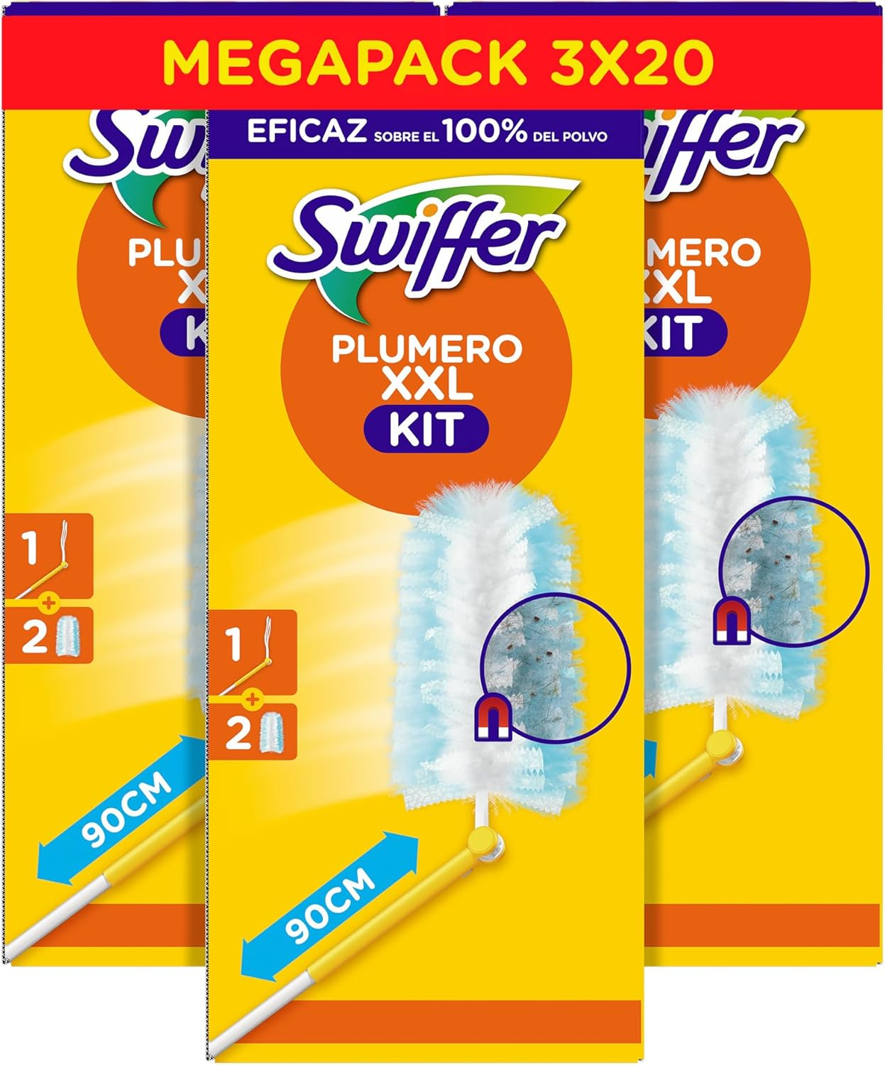 Swiffer XXL Kit Colector De Polvo (1 Mango Y 2 Repuestos), Captura Y Atrapa Hast