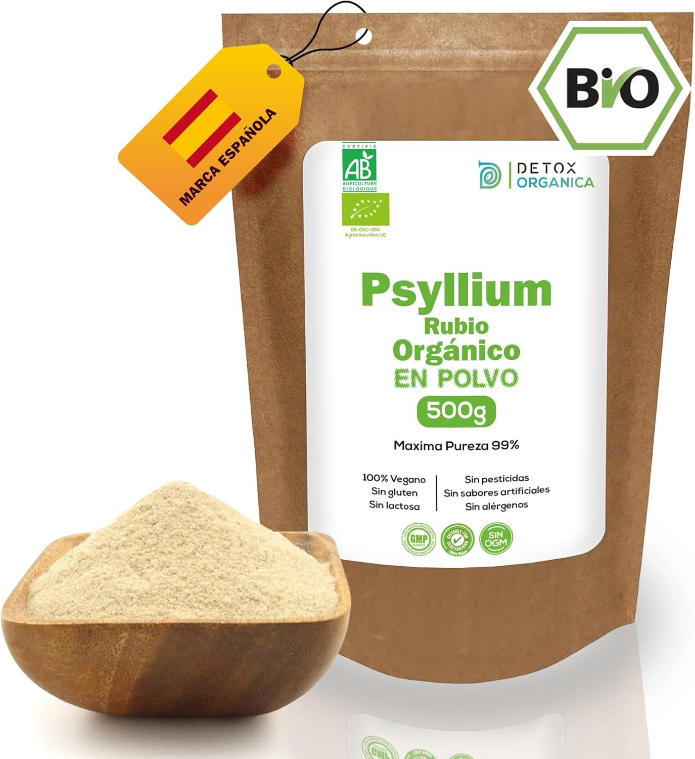 Detox Organica Psyllium En Polvo BIO 500G - Cascara De Psyllium Rubio En Polvo O