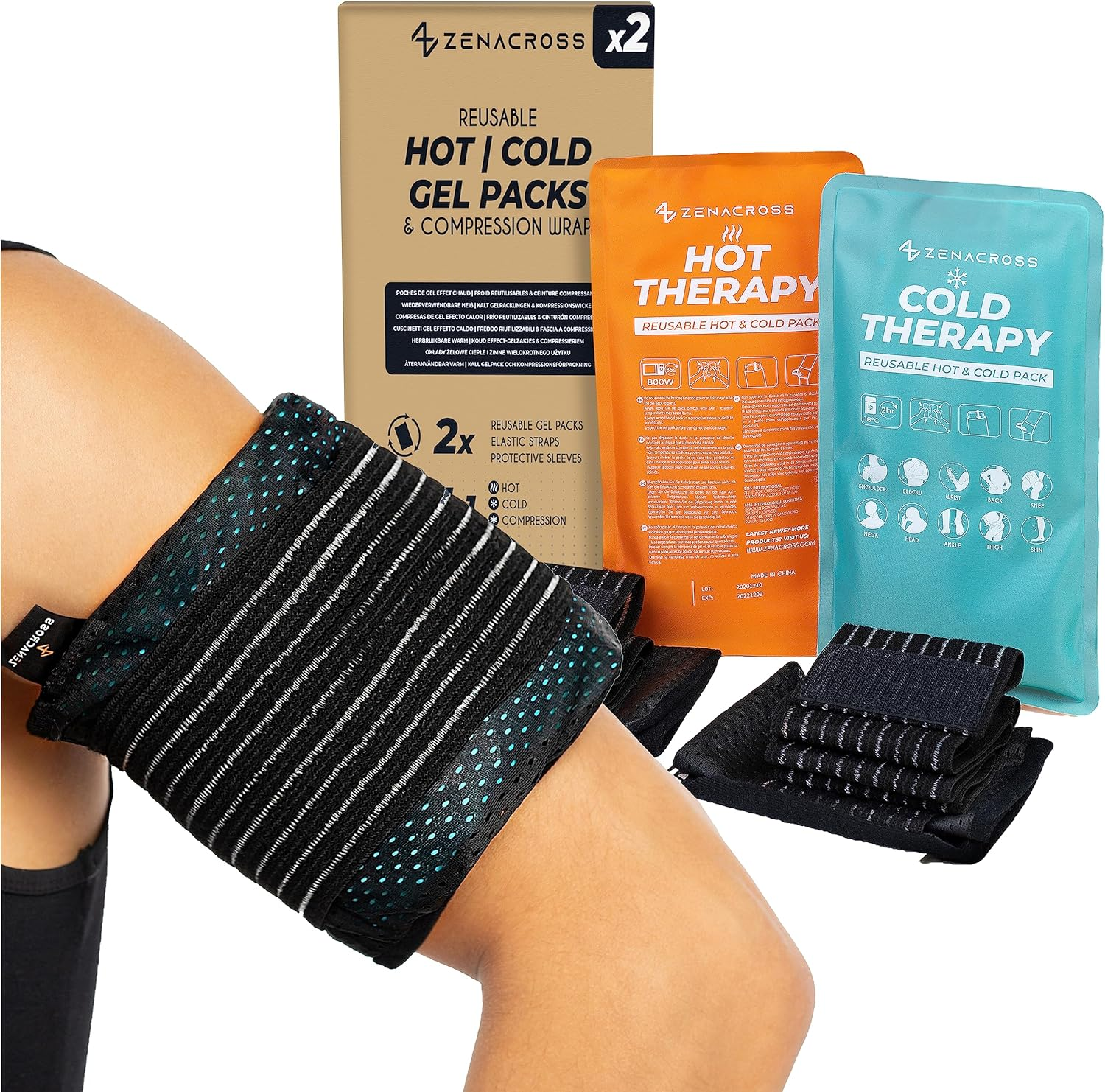 2X Gel Frio Para Lesiones Y - Incluye 2 Banda Elástica Protectora Reutilizable -