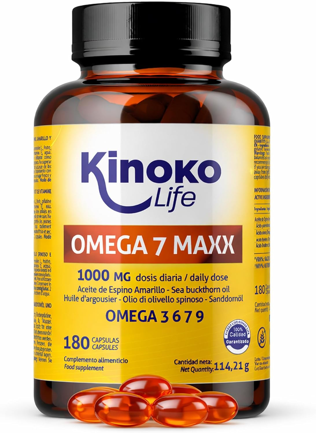OMEGA 7 MAXX 180 Cápsulas (3 Meses) Aceite De Espino Amarillo 1000 Mg Dosis Diar