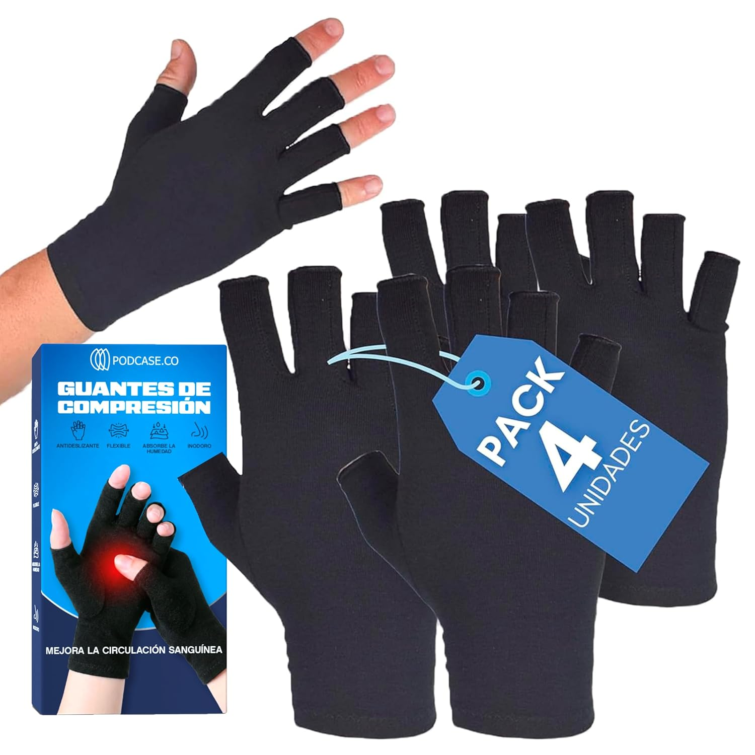Pack De 4 Guantes Para Artrosis Y Artritis - Compresión Para Mujer Y Hombre - Re