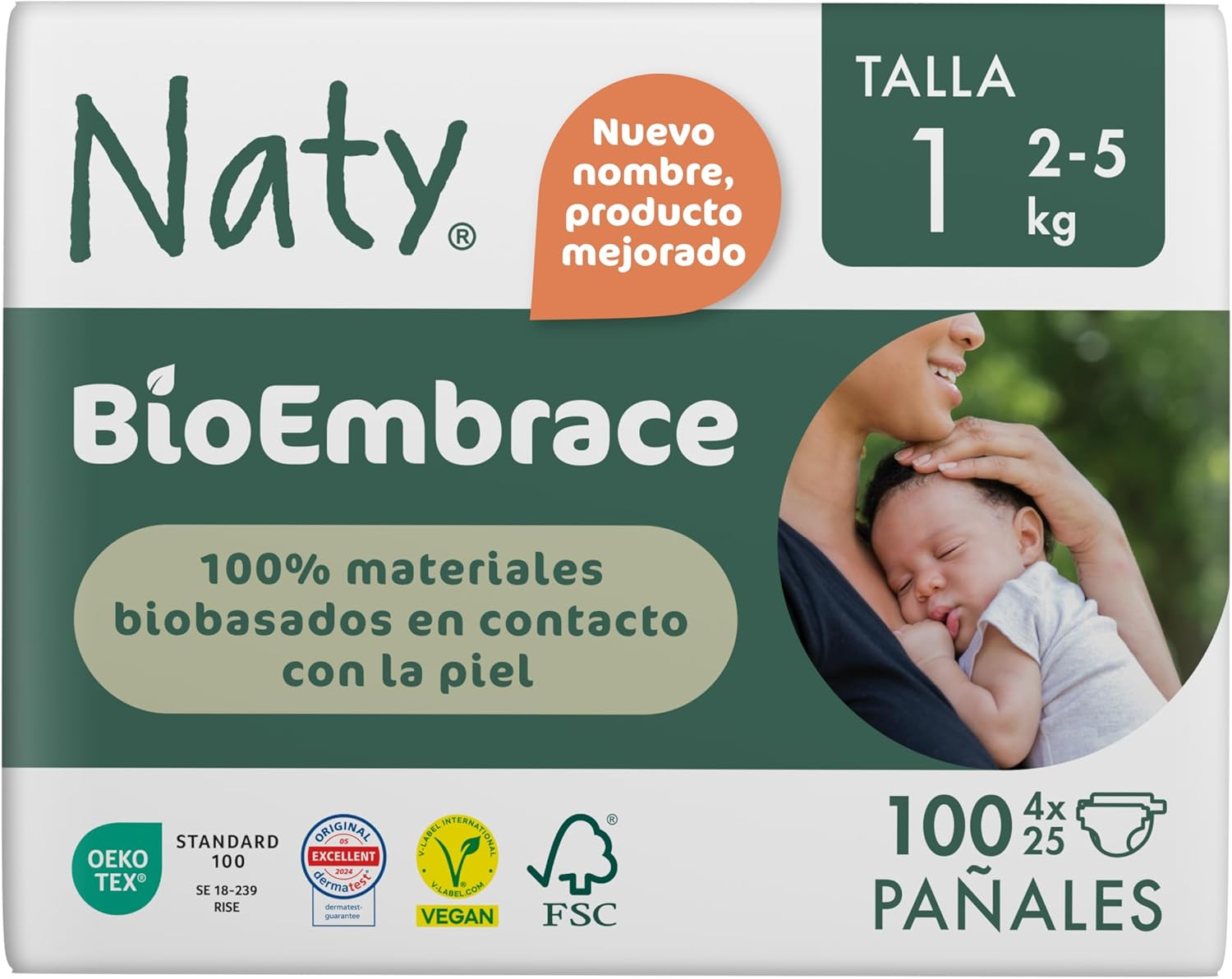 Naty Bioembrace Pañales Para Recién Nacidos Talla 1 (2–5 Kg) | 100% Biobasados E