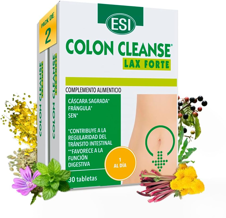 ESI Colon Cleanse Lax Forte - Laxante Natural Con Cáscara Sagrada, Sen Y Malva -