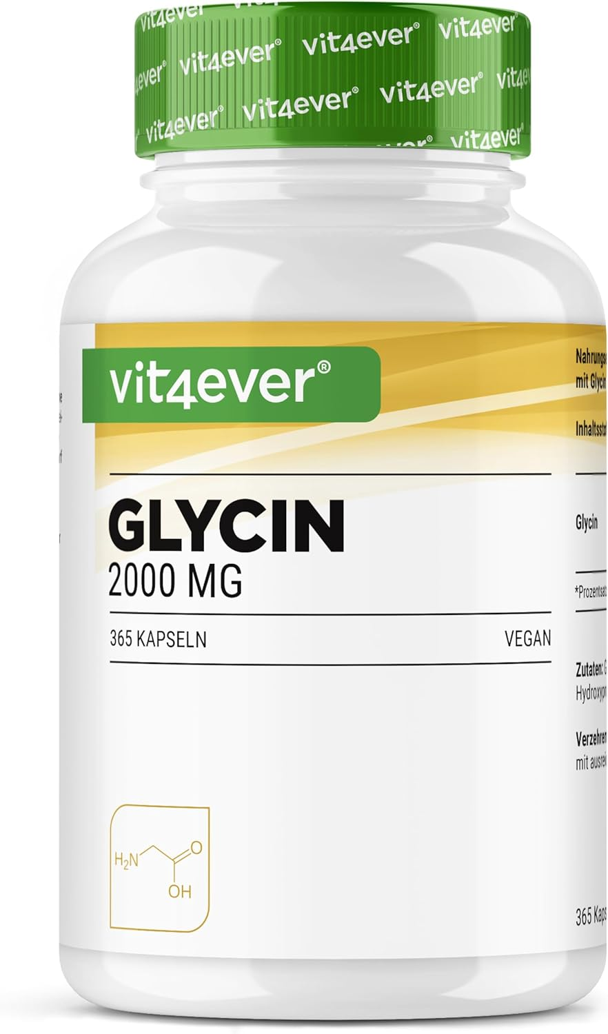 Glycine - 365 Cápsulas - Altamente Dosificado Con 2000 Mg Por Porción Diaria - P