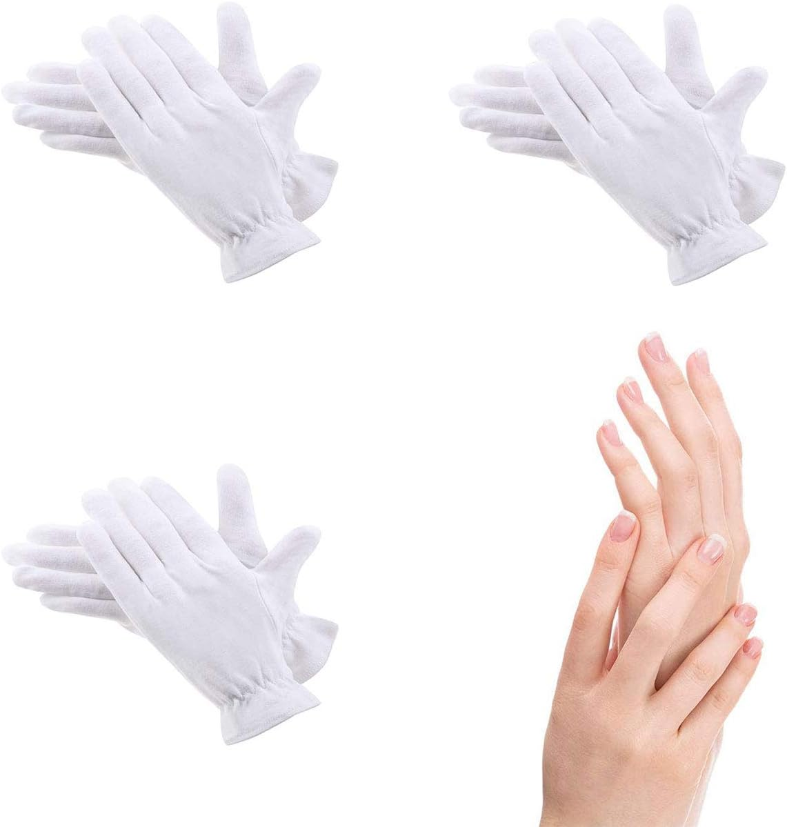 3 Pares De Guantes Hidratantes De Algodón Blanco Para La Noche Y La Hora De Acos