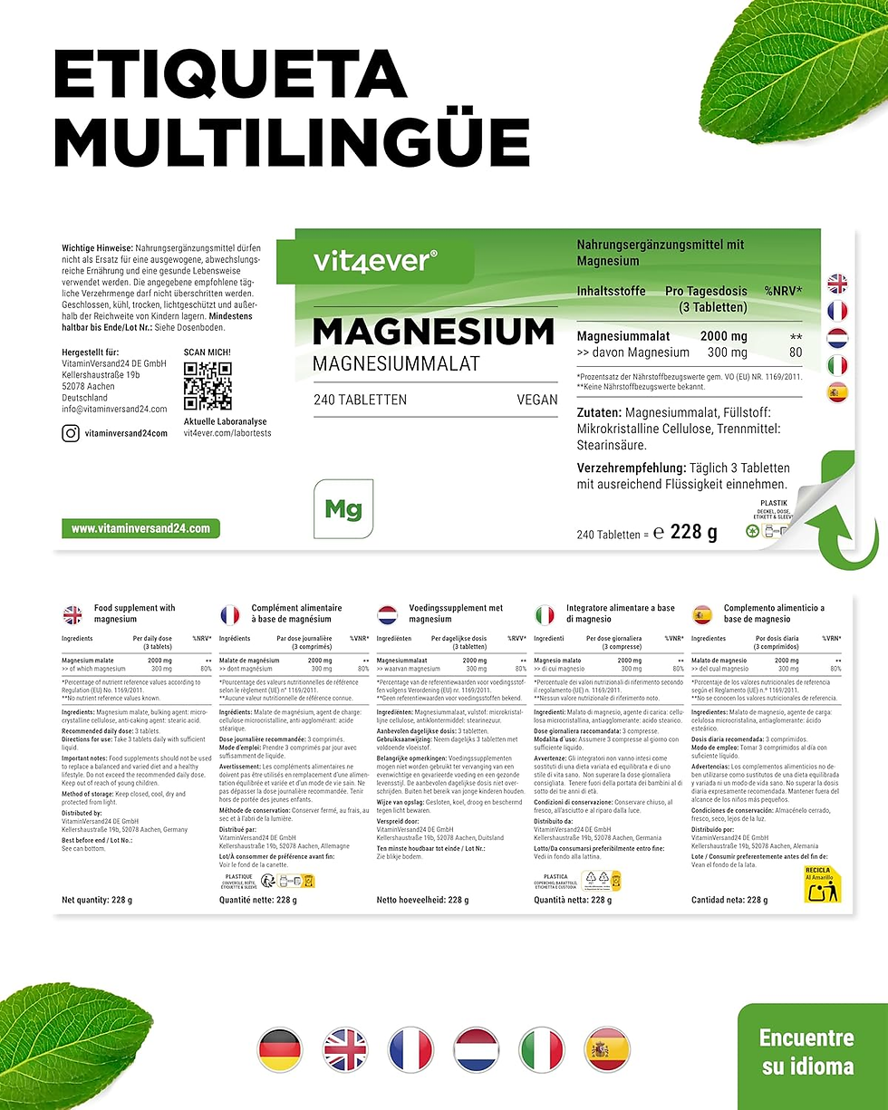 Miniatura: Malato De Magnesio - 240 Comprimidos Con 2000 Mg De Malato De Magnesio Por Porci