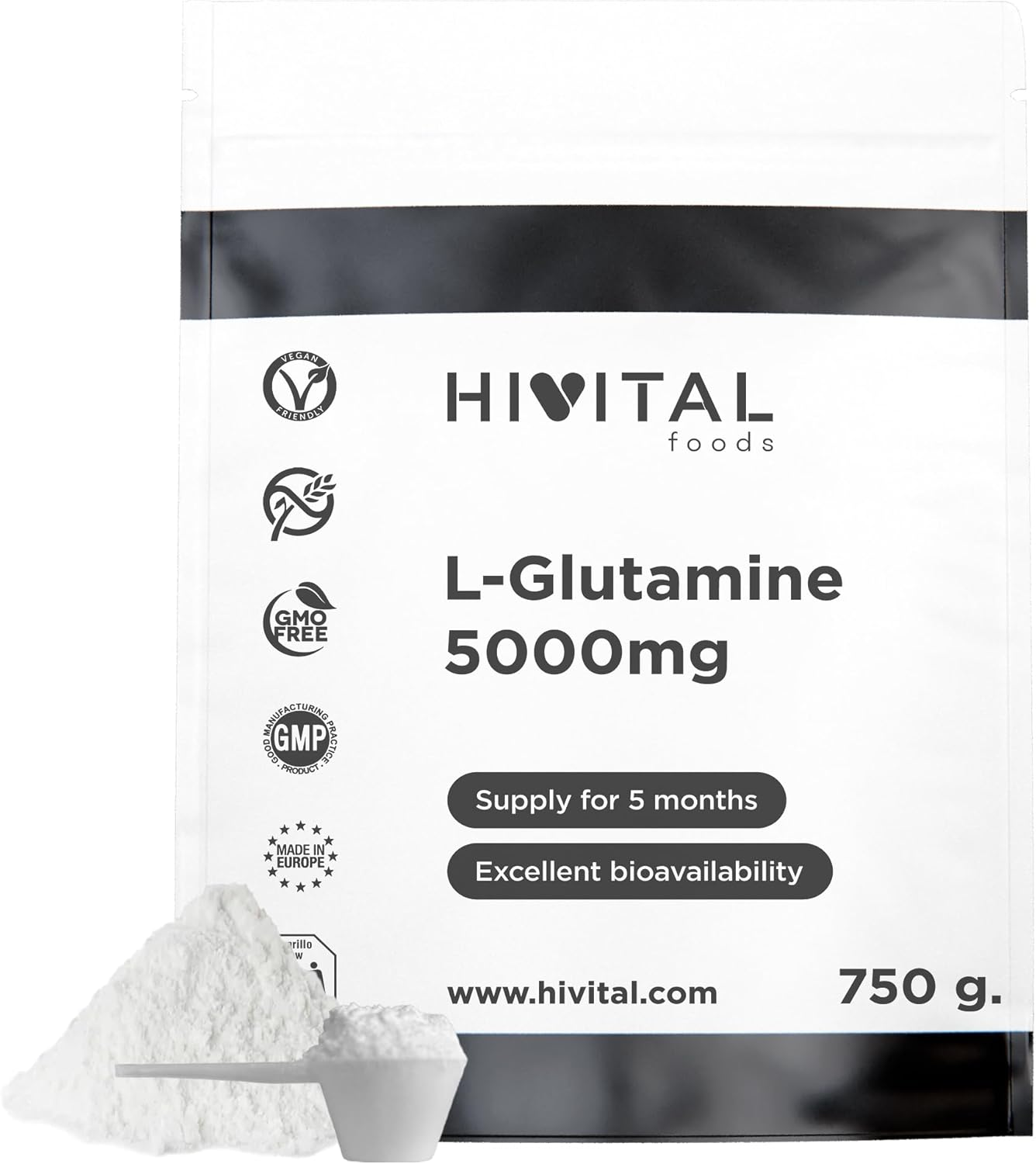 L-Glutamina 5000 Mg Para 5 Meses De Tratamiento. 750 Gramos Del Aminoácido Gluta