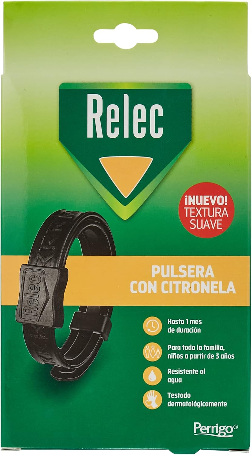 Relec Pulsera Citronela Antimosquitos Negra, Repelente De Mosquitos Para Toda La