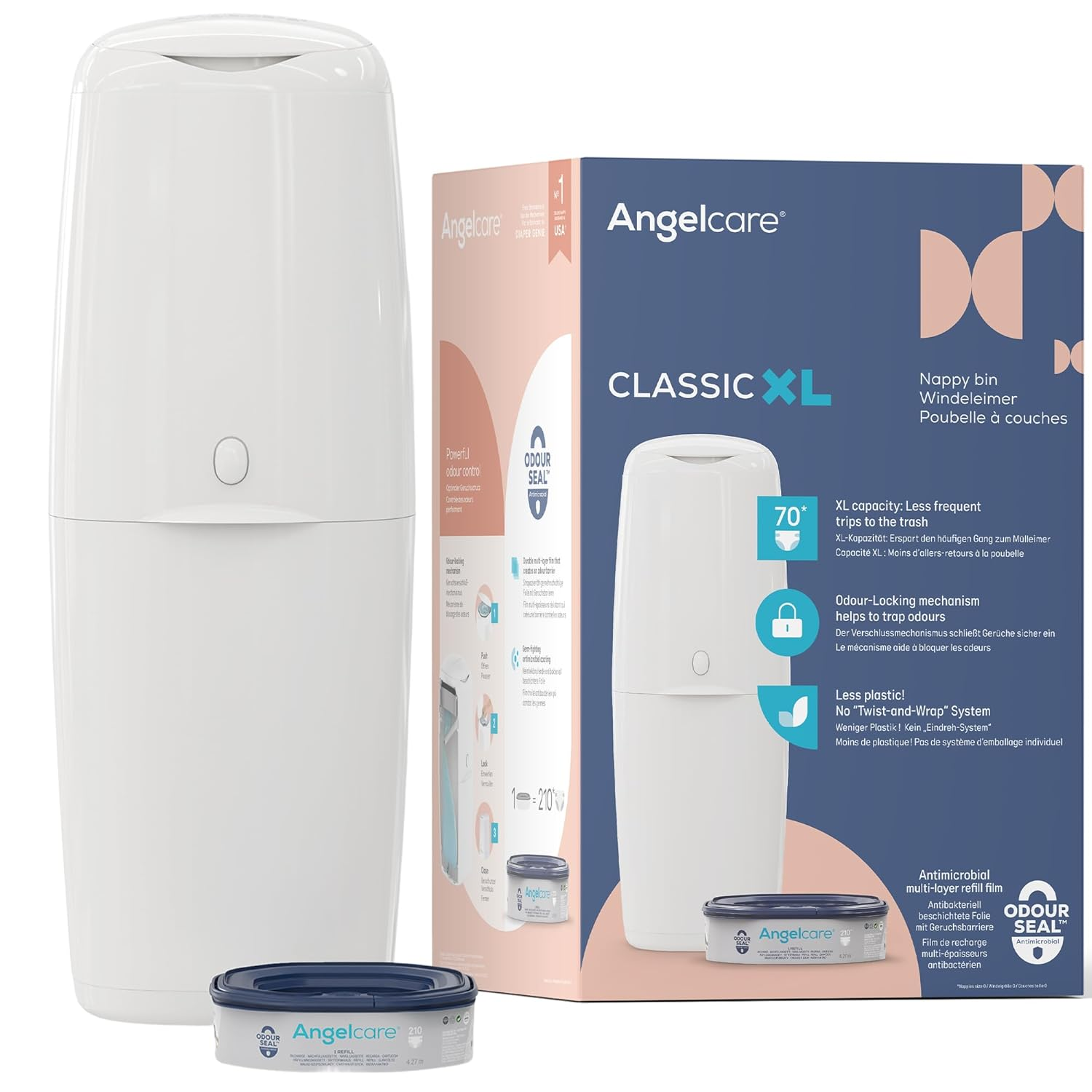 Cubo Para Pañales Classic XL. Incluye Un Repuesto Octogonal De Alta Capacidad Y